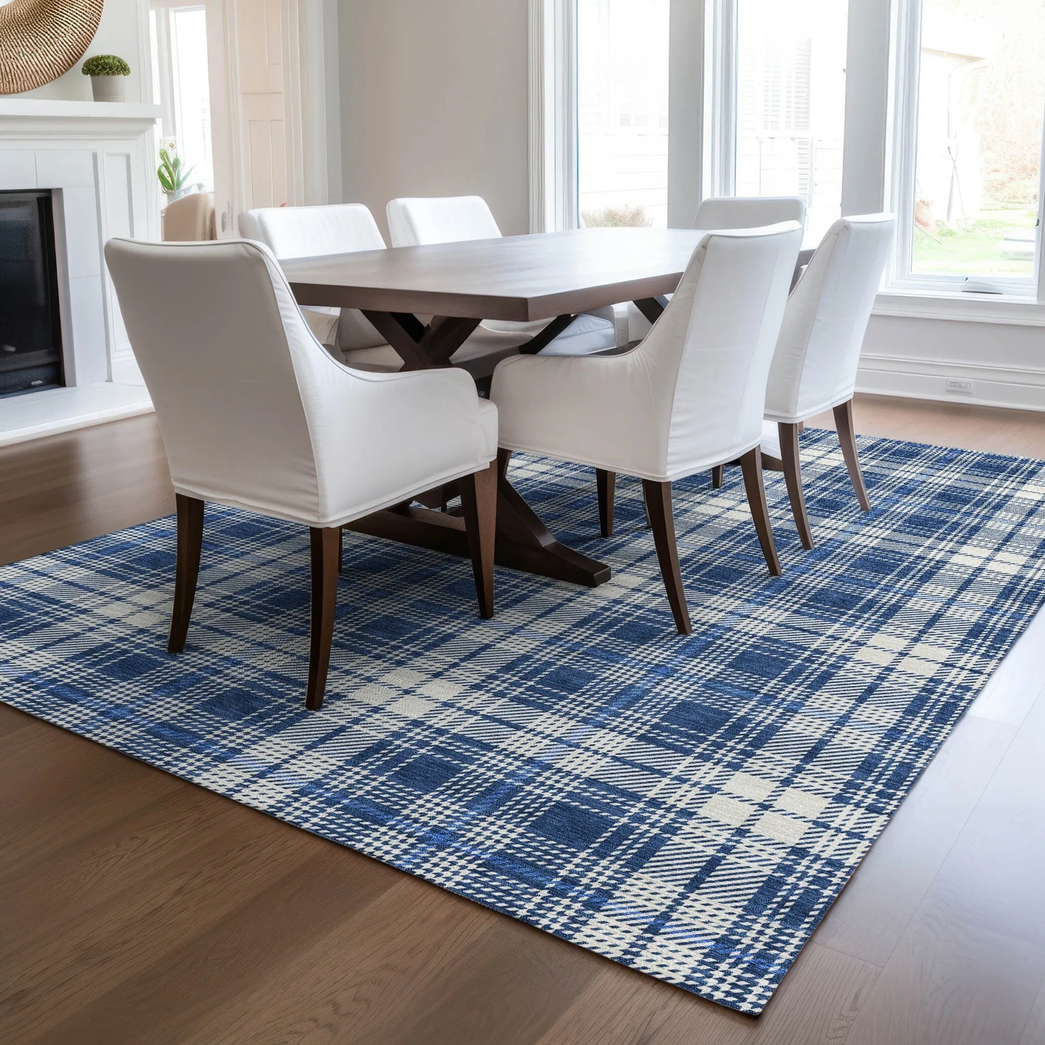 Machine Washable Indoor/ Outdoor Plaid Chantille Rug