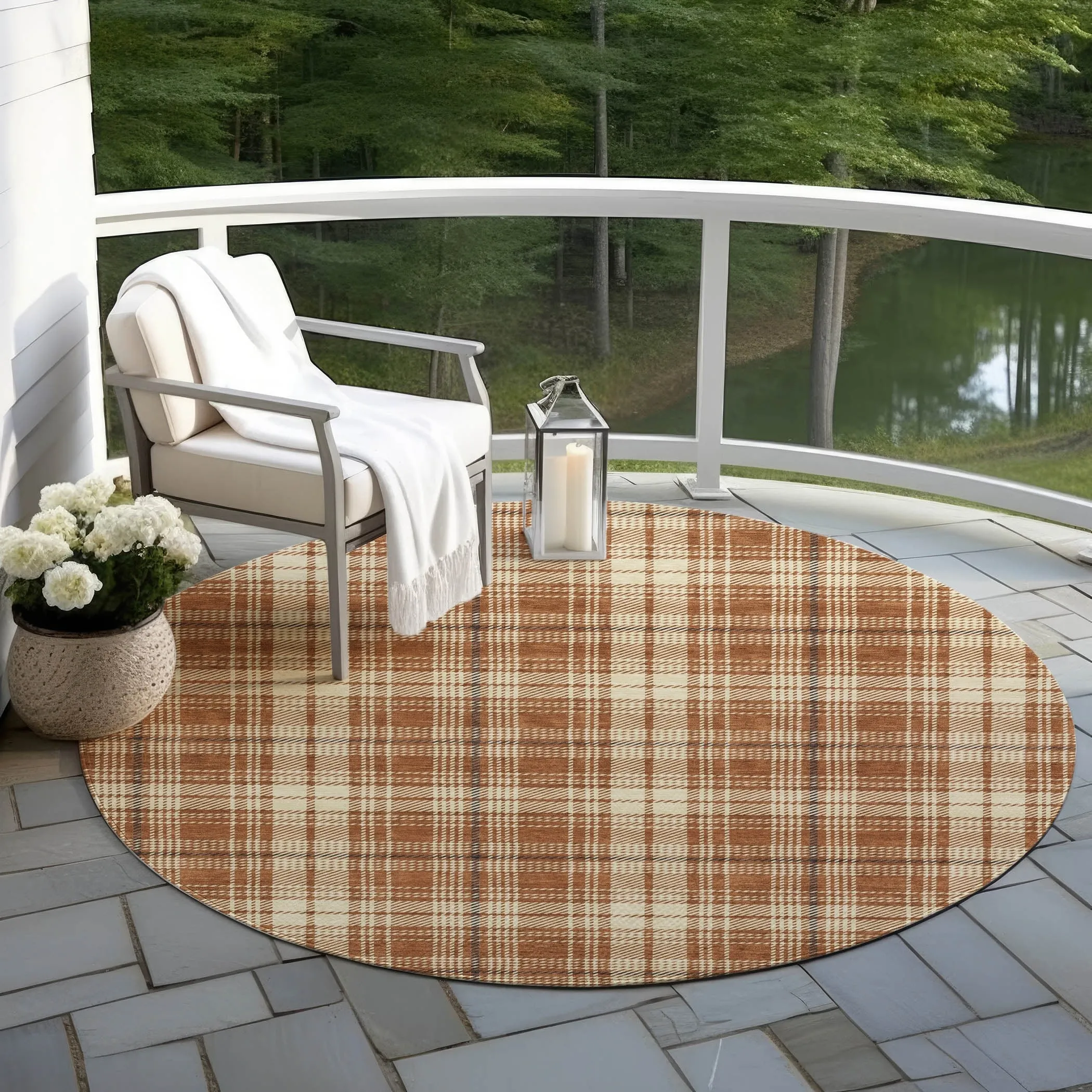 Machine Washable Indoor/ Outdoor Plaid Chantille Rug