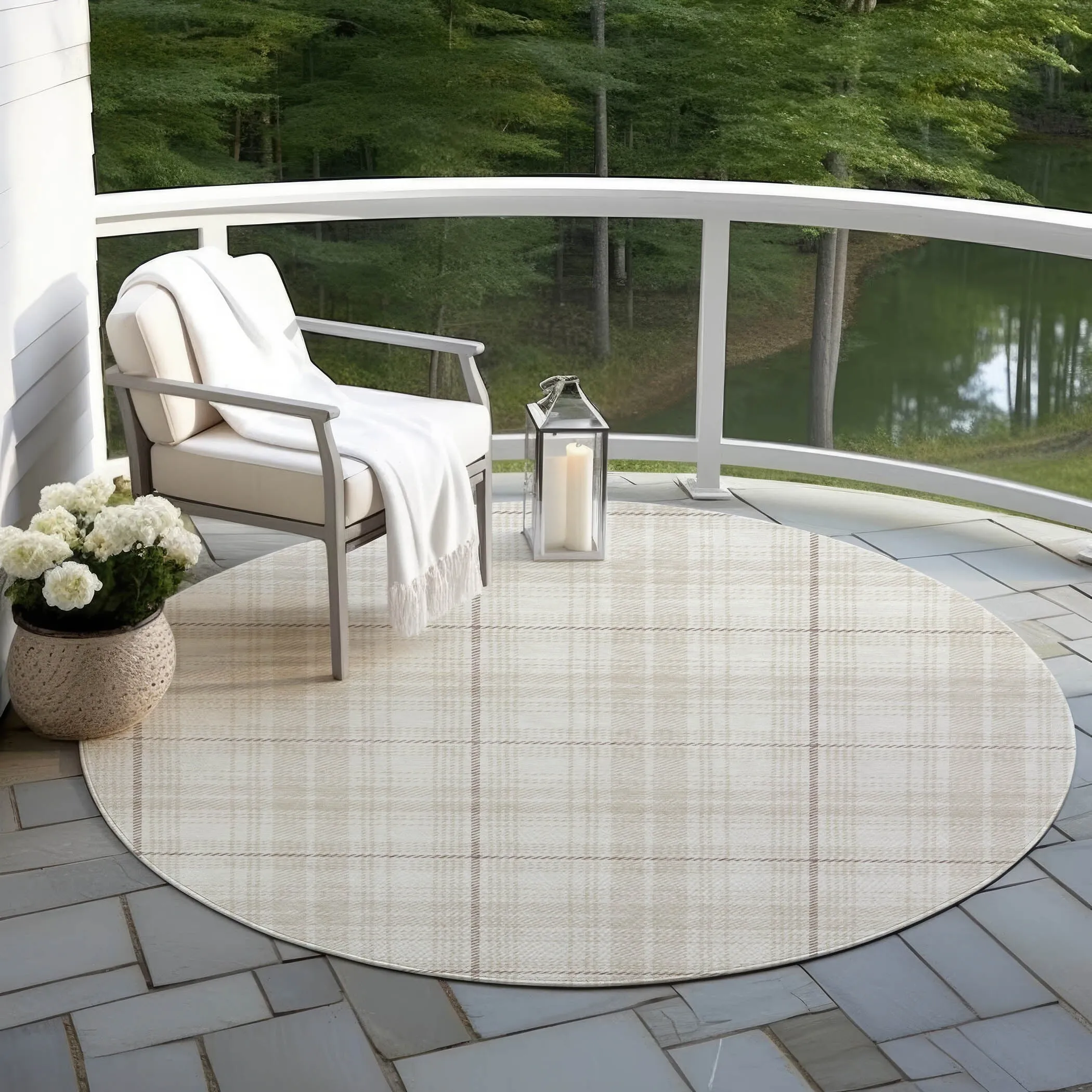 Machine Washable Indoor/ Outdoor Plaid Chantille Rug