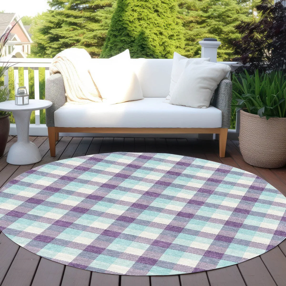 Machine Washable Indoor/ Outdoor Plaid Chantille Rug