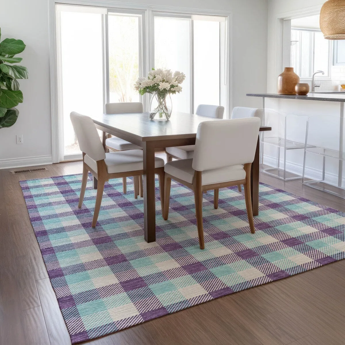 Machine Washable Indoor/ Outdoor Plaid Chantille Rug