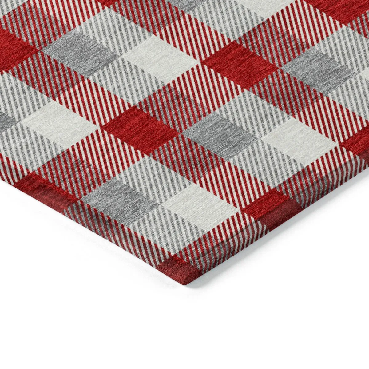 Machine Washable Indoor/ Outdoor Plaid Chantille Rug