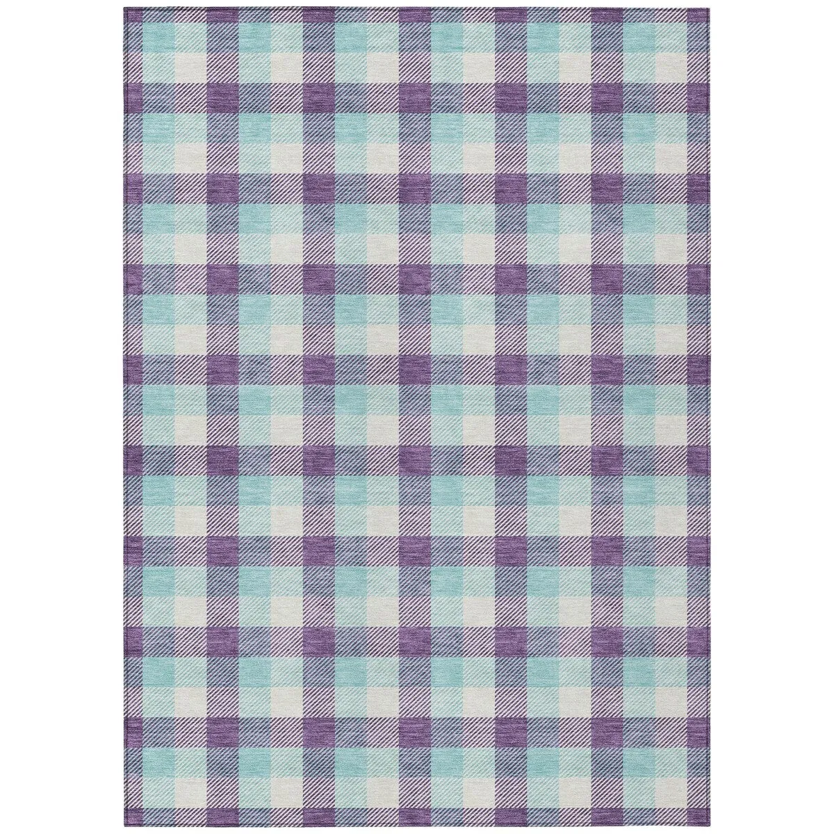 Machine Washable Indoor/ Outdoor Plaid Chantille Rug