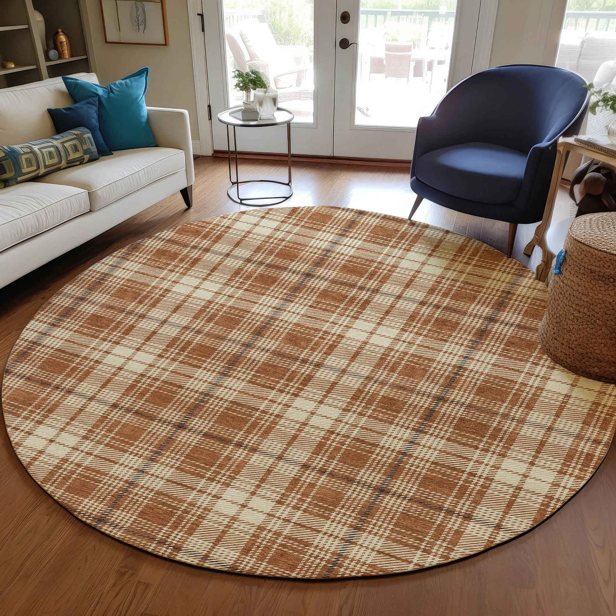 Machine Washable Indoor/ Outdoor Plaid Chantille Rug