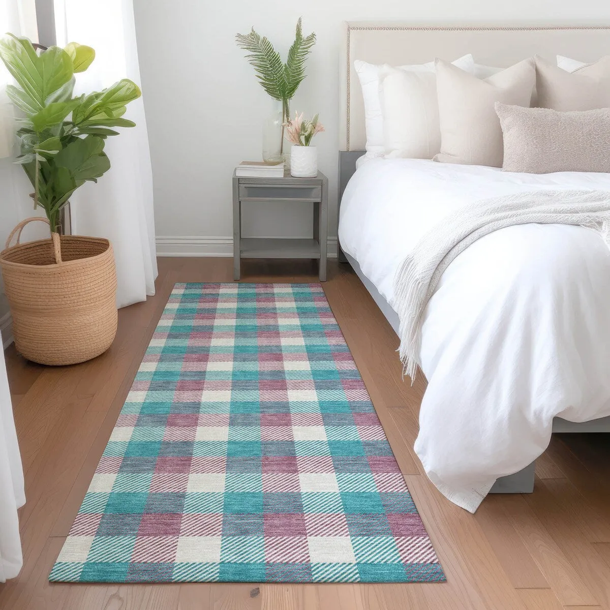 Machine Washable Indoor/ Outdoor Plaid Chantille Rug