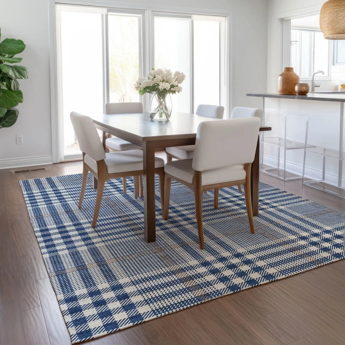 Machine Washable Indoor/ Outdoor Plaid Chantille Rug