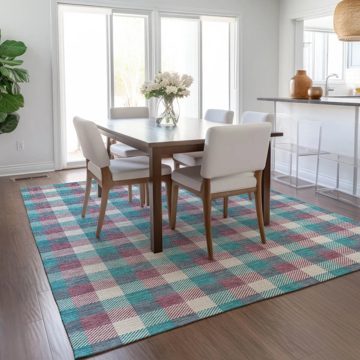 Machine Washable Indoor/ Outdoor Plaid Chantille Rug