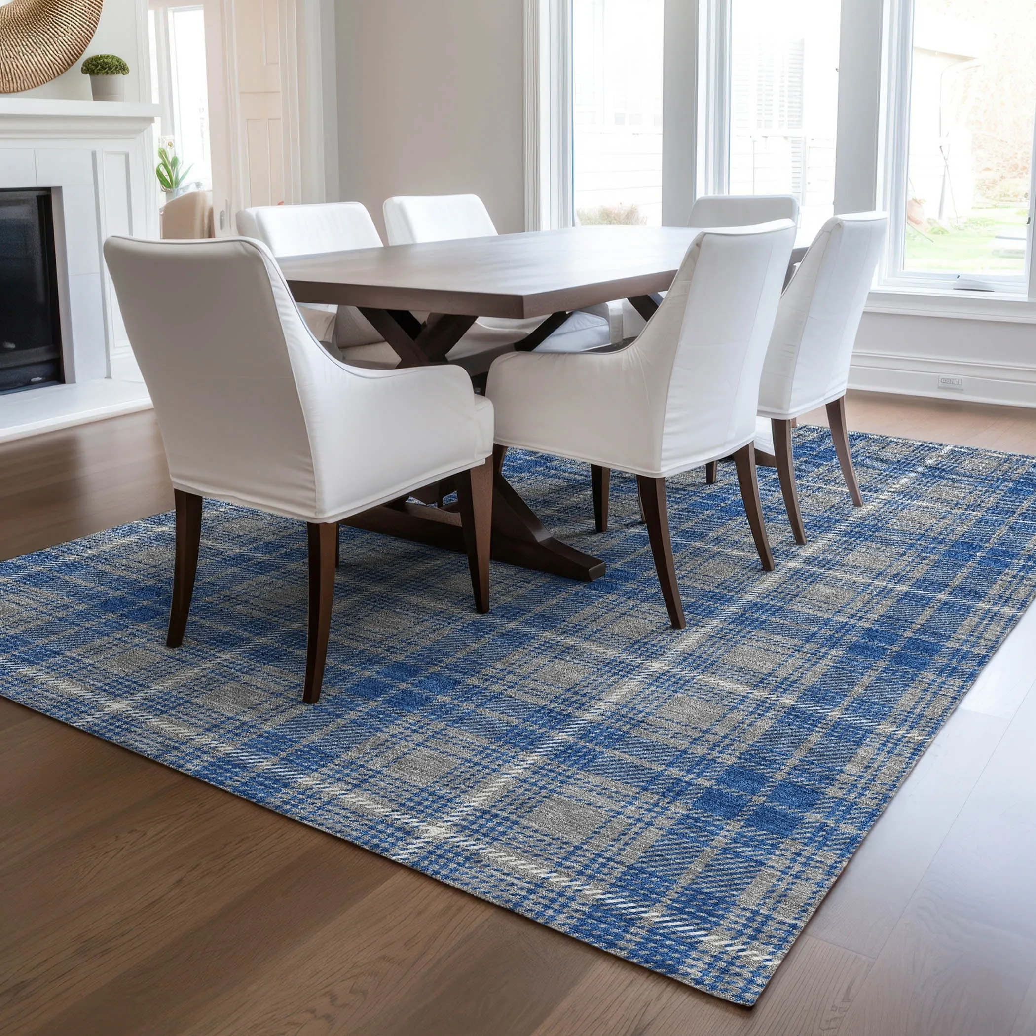 Machine Washable Indoor/ Outdoor Plaid Chantille Rug