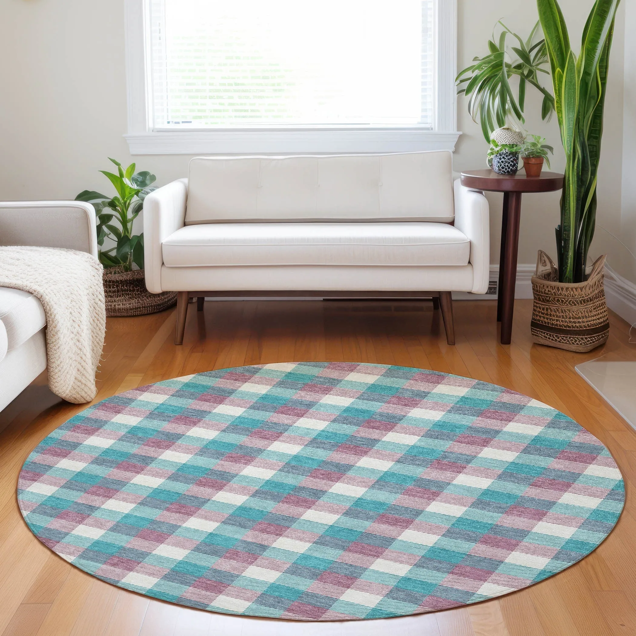 Machine Washable Indoor/ Outdoor Plaid Chantille Rug