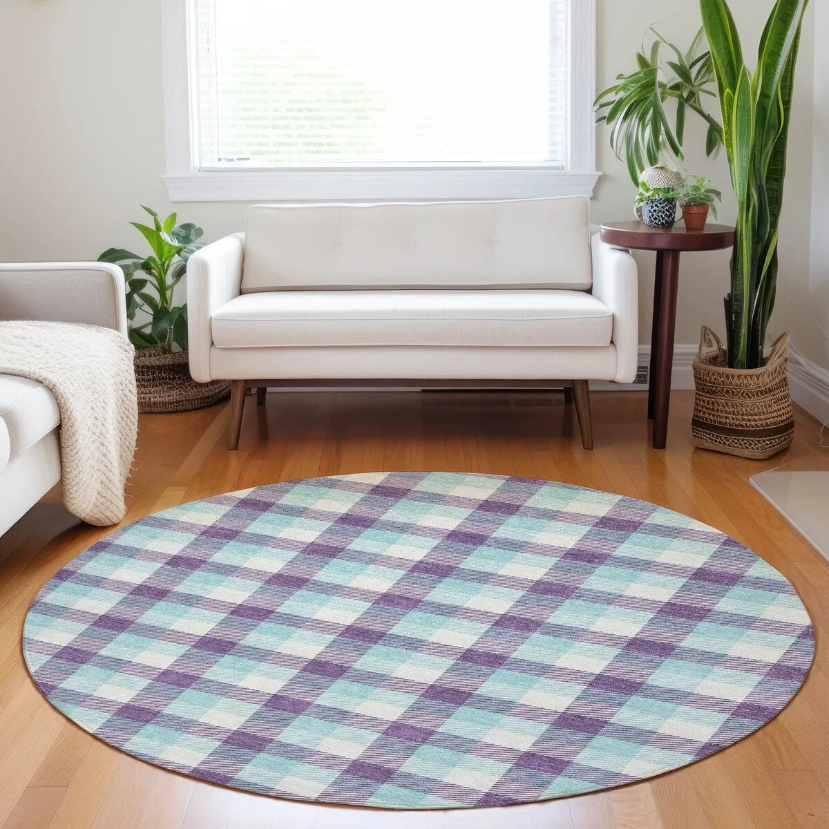 Machine Washable Indoor/ Outdoor Plaid Chantille Rug