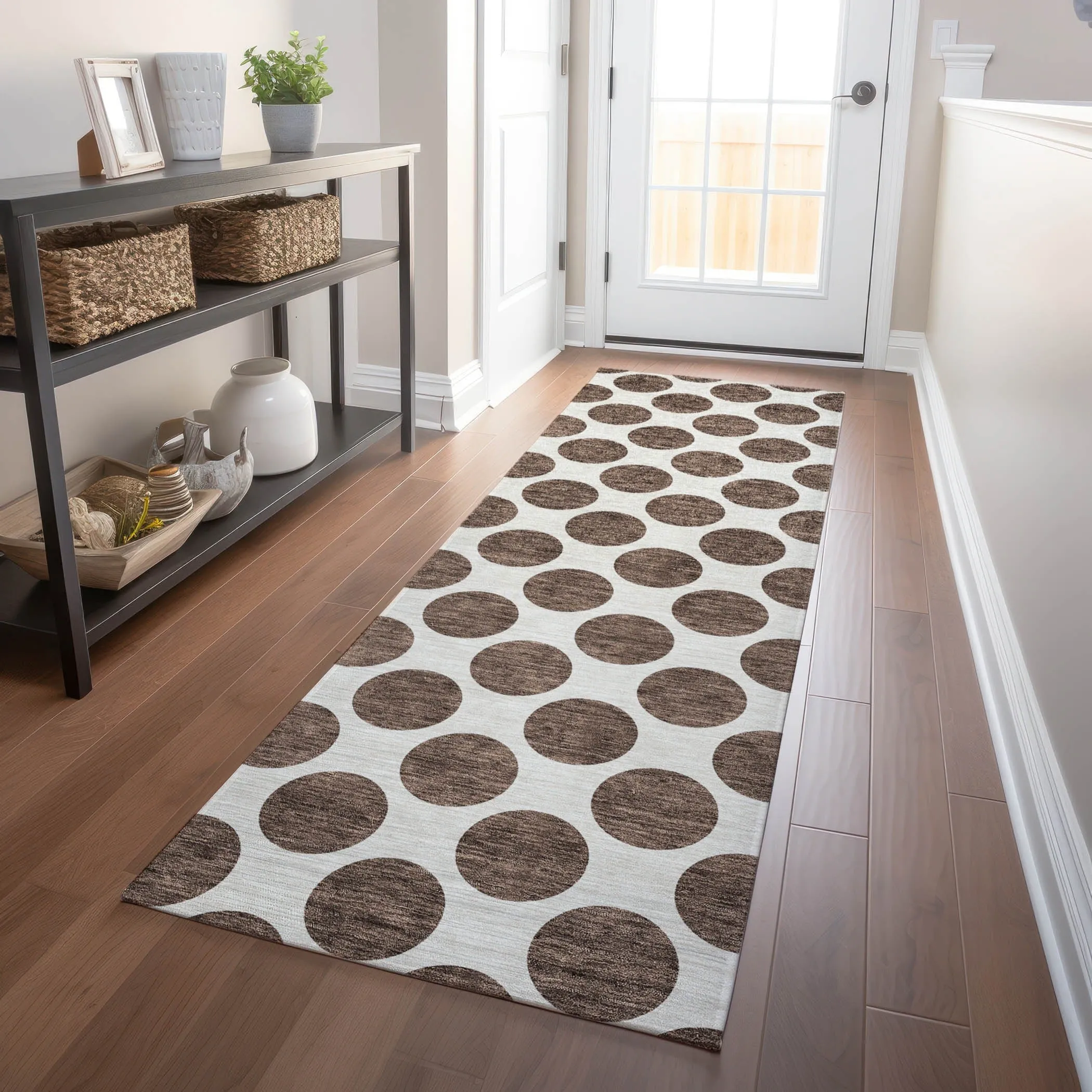 Machine Washable Indoor/ Outdoor Polka Dots Chantille Rug