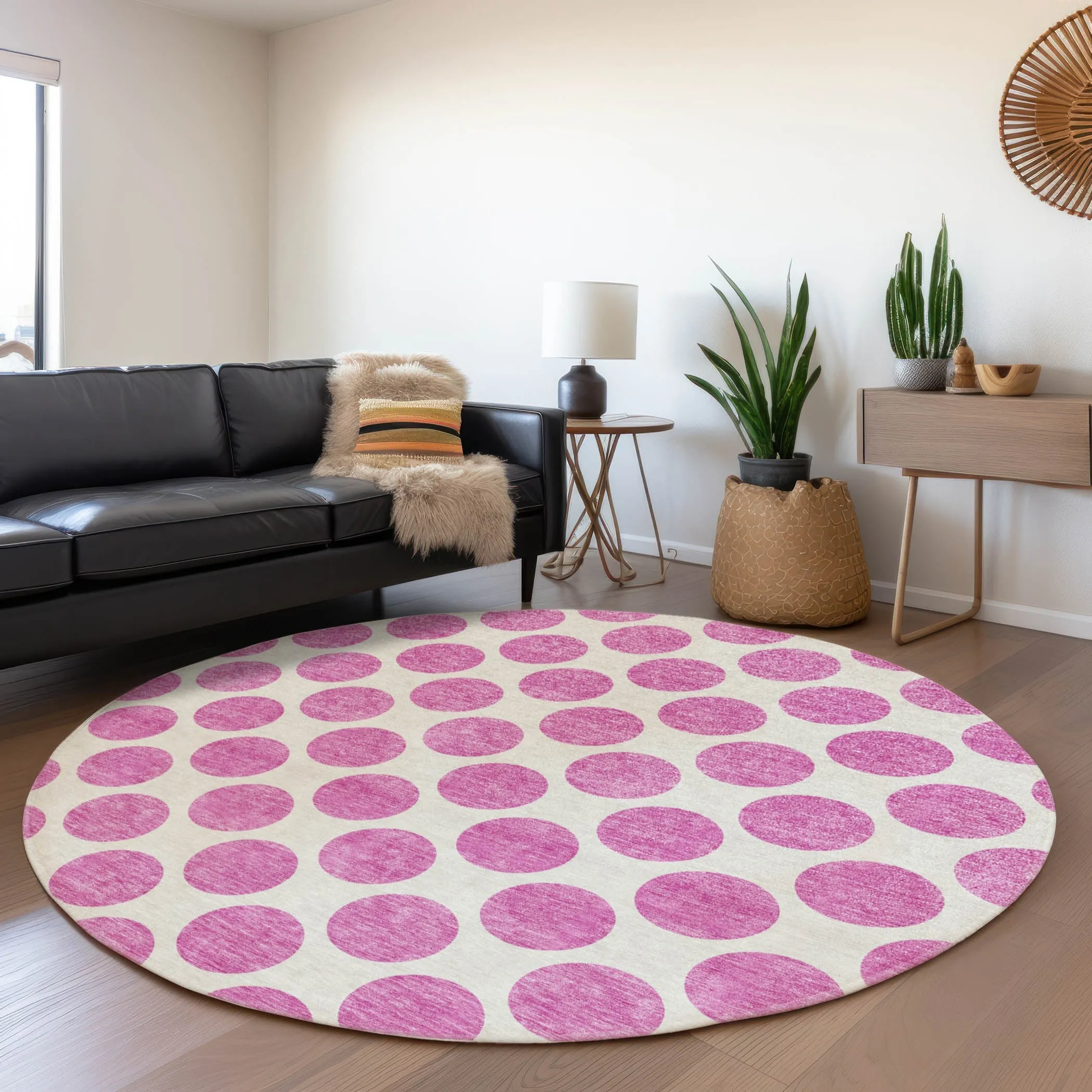 Machine Washable Indoor/ Outdoor Polka Dots Chantille Rug