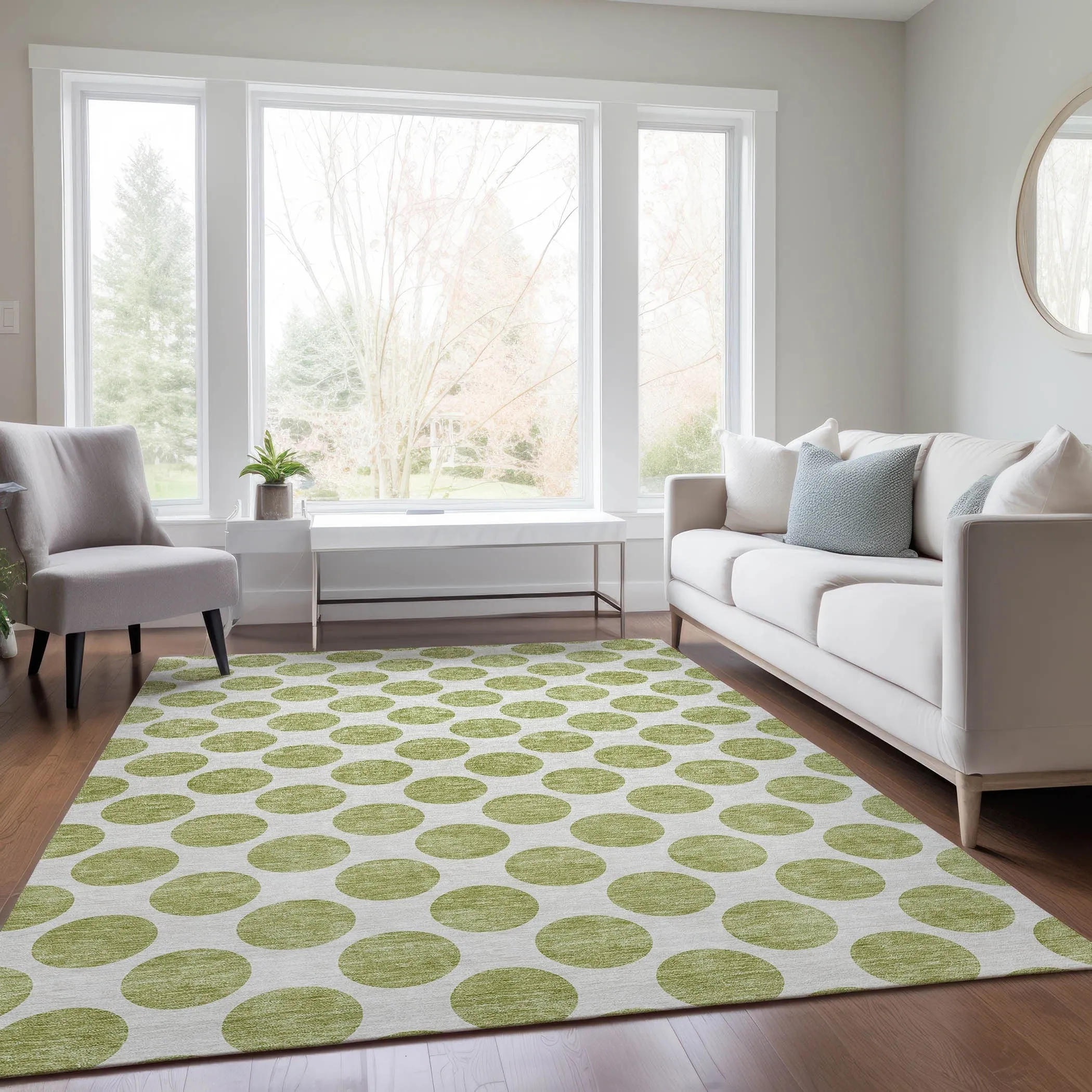 Machine Washable Indoor/ Outdoor Polka Dots Chantille Rug