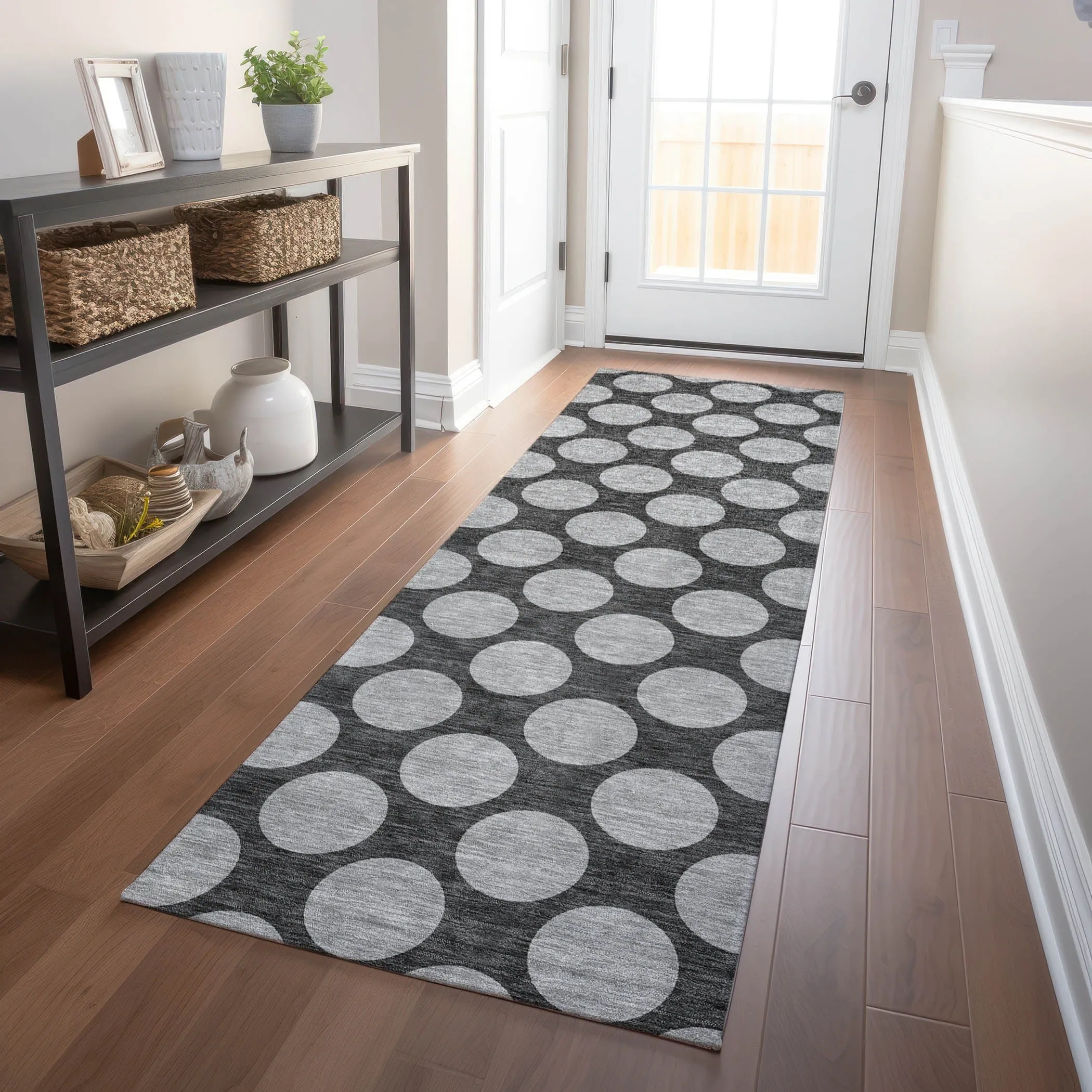 Machine Washable Indoor/ Outdoor Polka Dots Chantille Rug