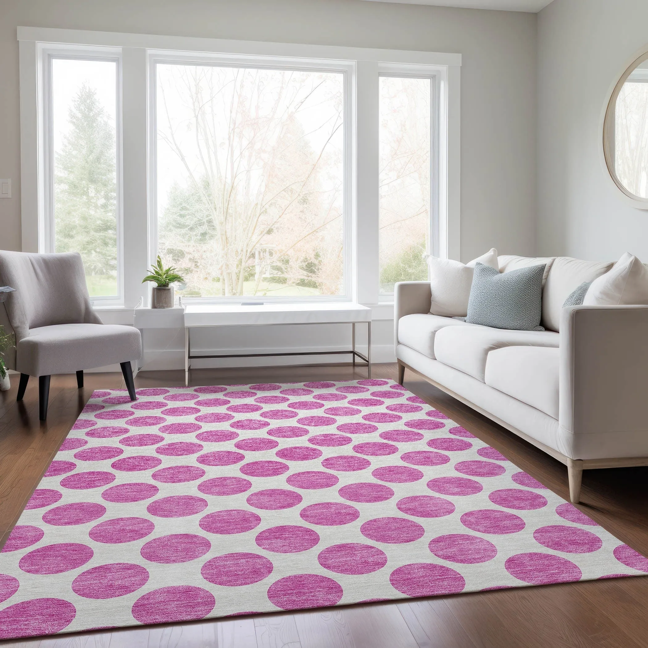 Machine Washable Indoor/ Outdoor Polka Dots Chantille Rug