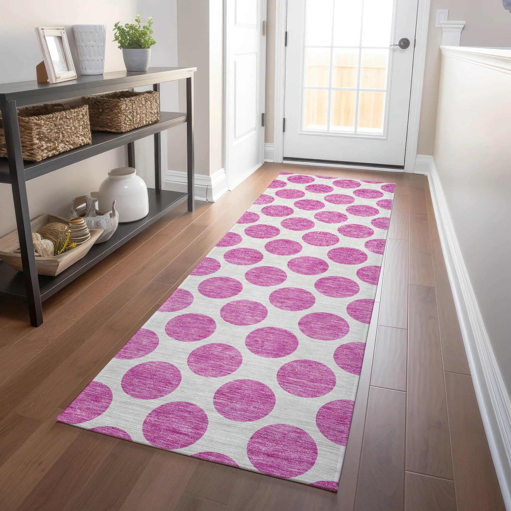 Machine Washable Indoor/ Outdoor Polka Dots Chantille Rug