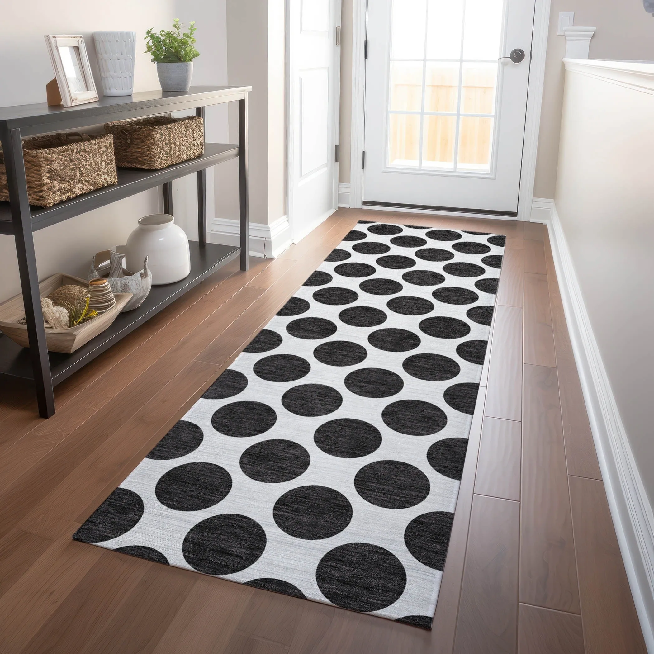 Machine Washable Indoor/ Outdoor Polka Dots Chantille Rug