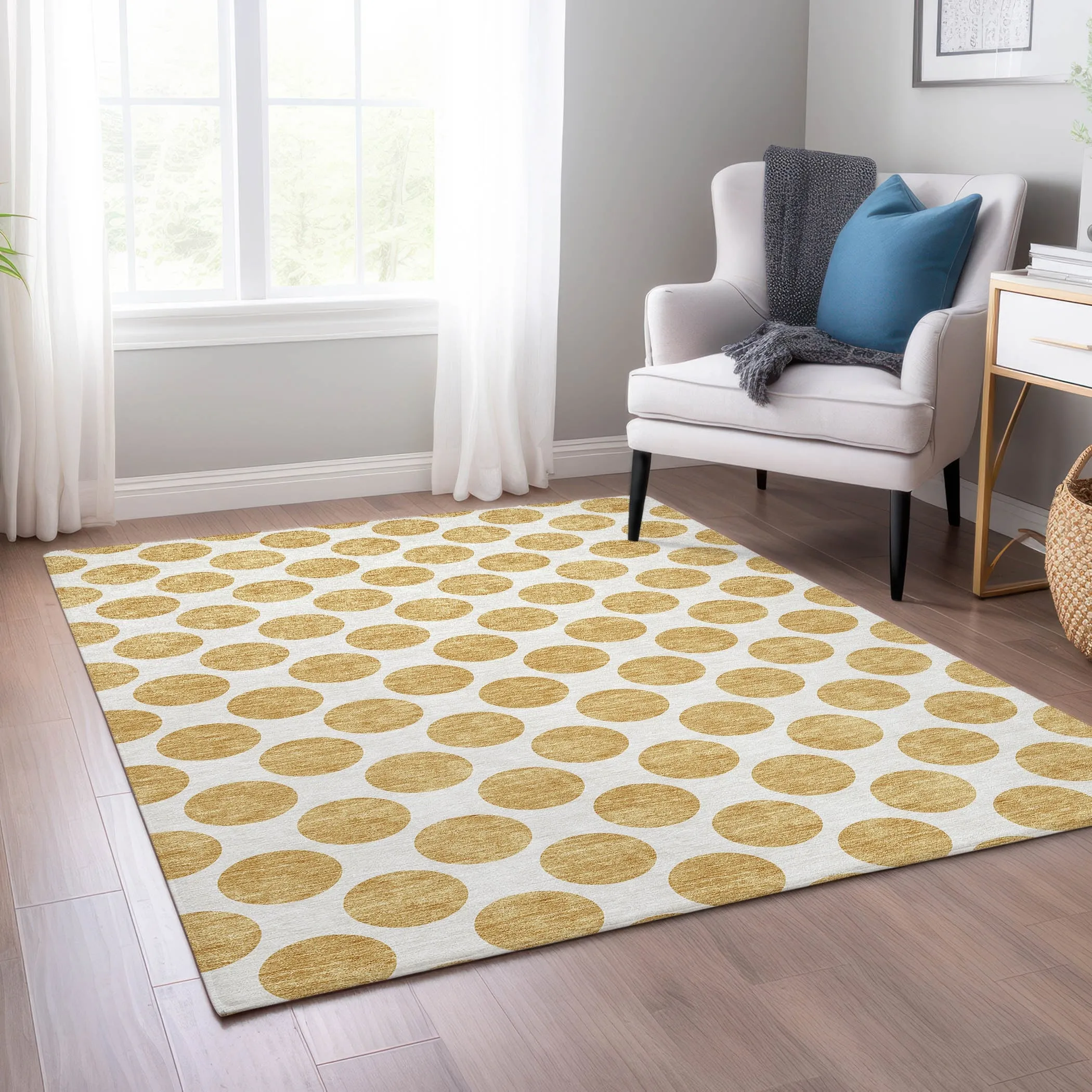 Machine Washable Indoor/ Outdoor Polka Dots Chantille Rug