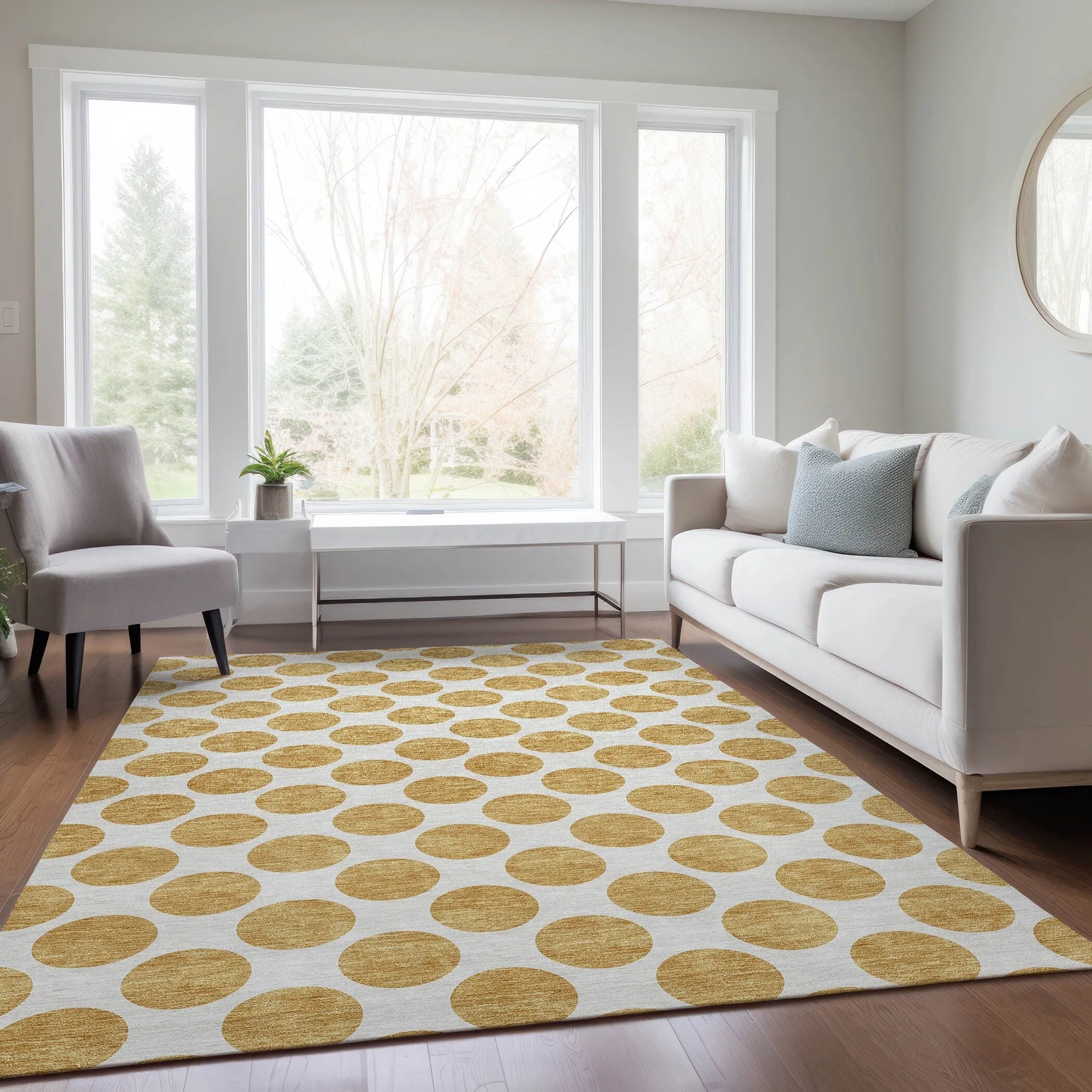 Machine Washable Indoor/ Outdoor Polka Dots Chantille Rug