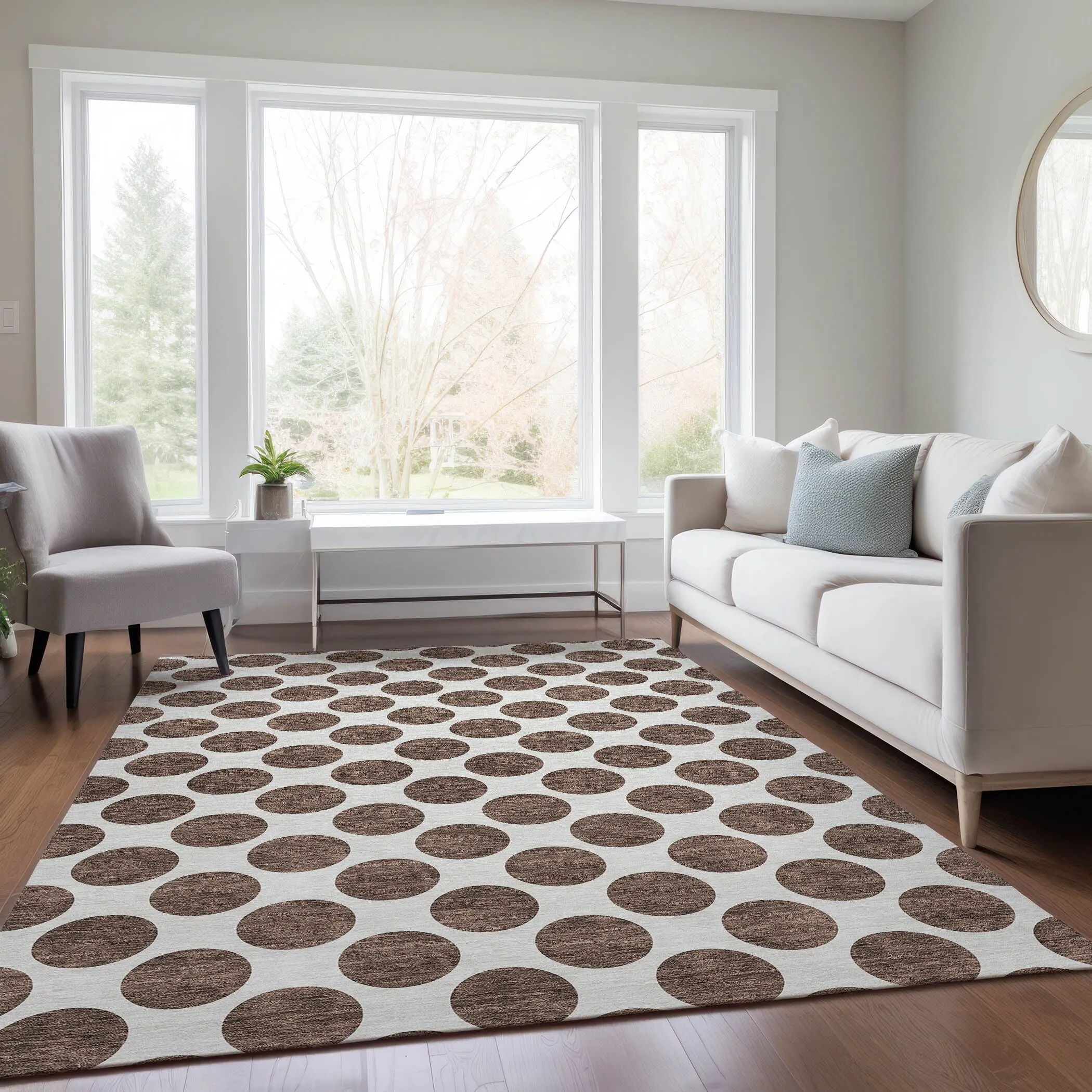 Machine Washable Indoor/ Outdoor Polka Dots Chantille Rug