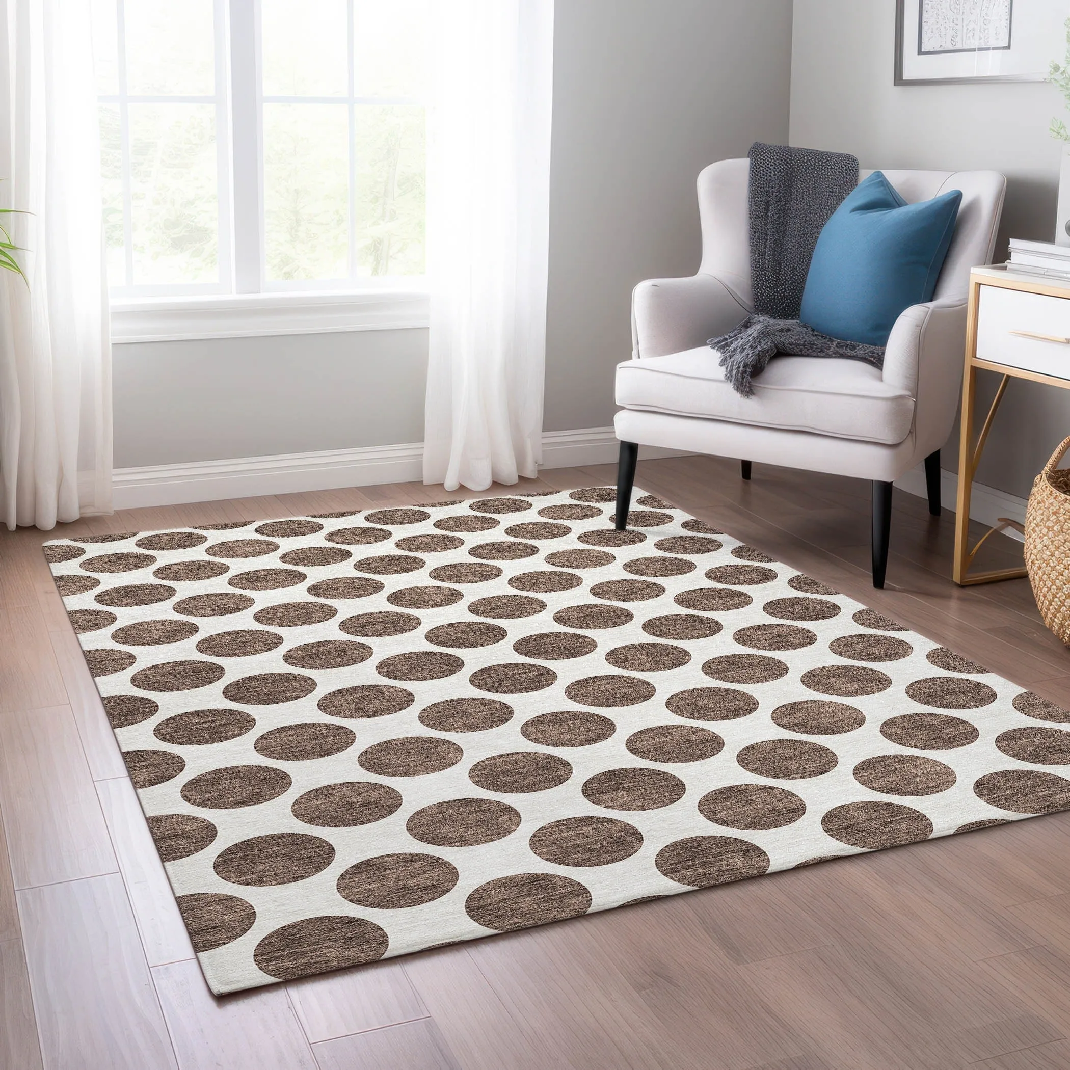 Machine Washable Indoor/ Outdoor Polka Dots Chantille Rug