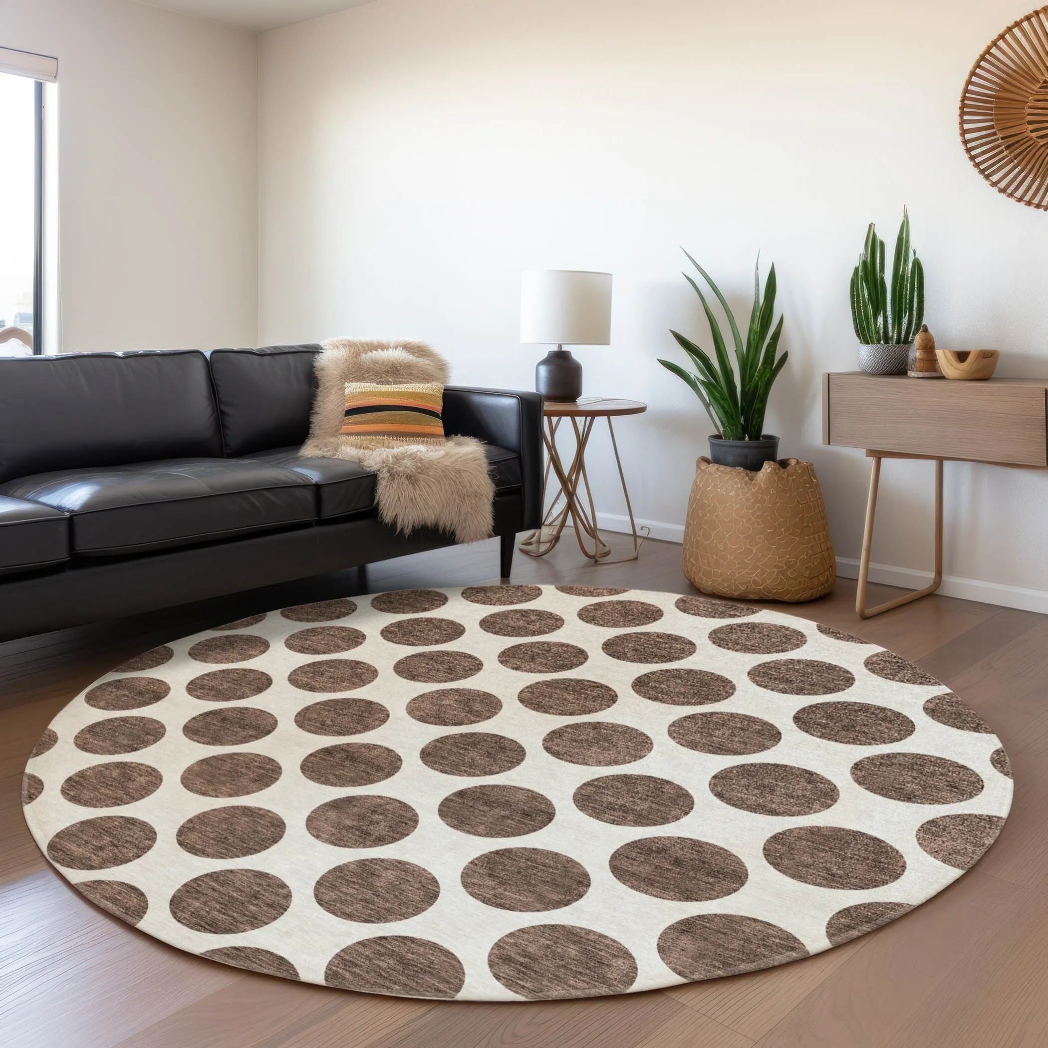 Machine Washable Indoor/ Outdoor Polka Dots Chantille Rug