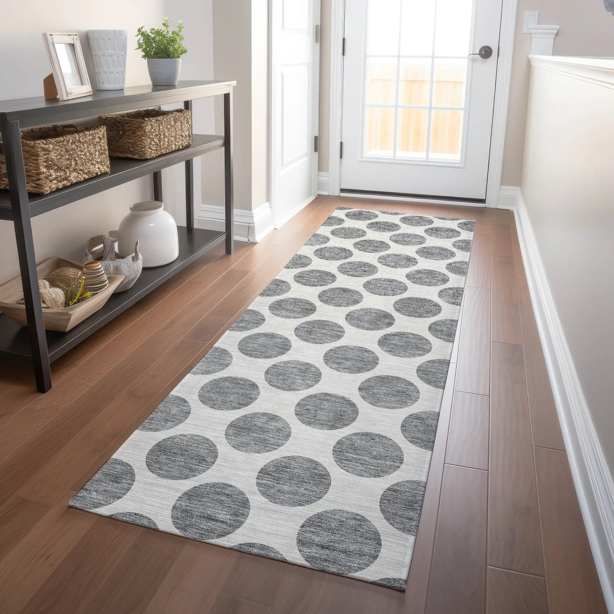 Machine Washable Indoor/ Outdoor Polka Dots Chantille Rug