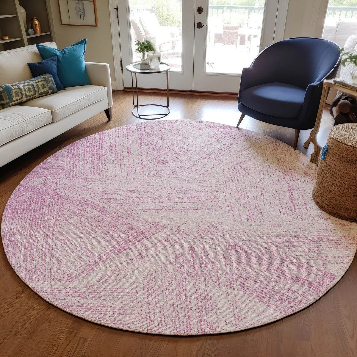 Machine Washable Indoor/ Outdoor Solid Geo Chantille Rug