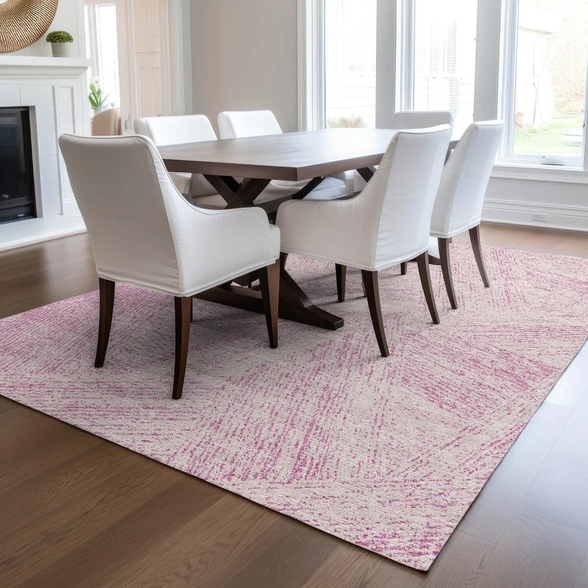 Machine Washable Indoor/ Outdoor Solid Geo Chantille Rug