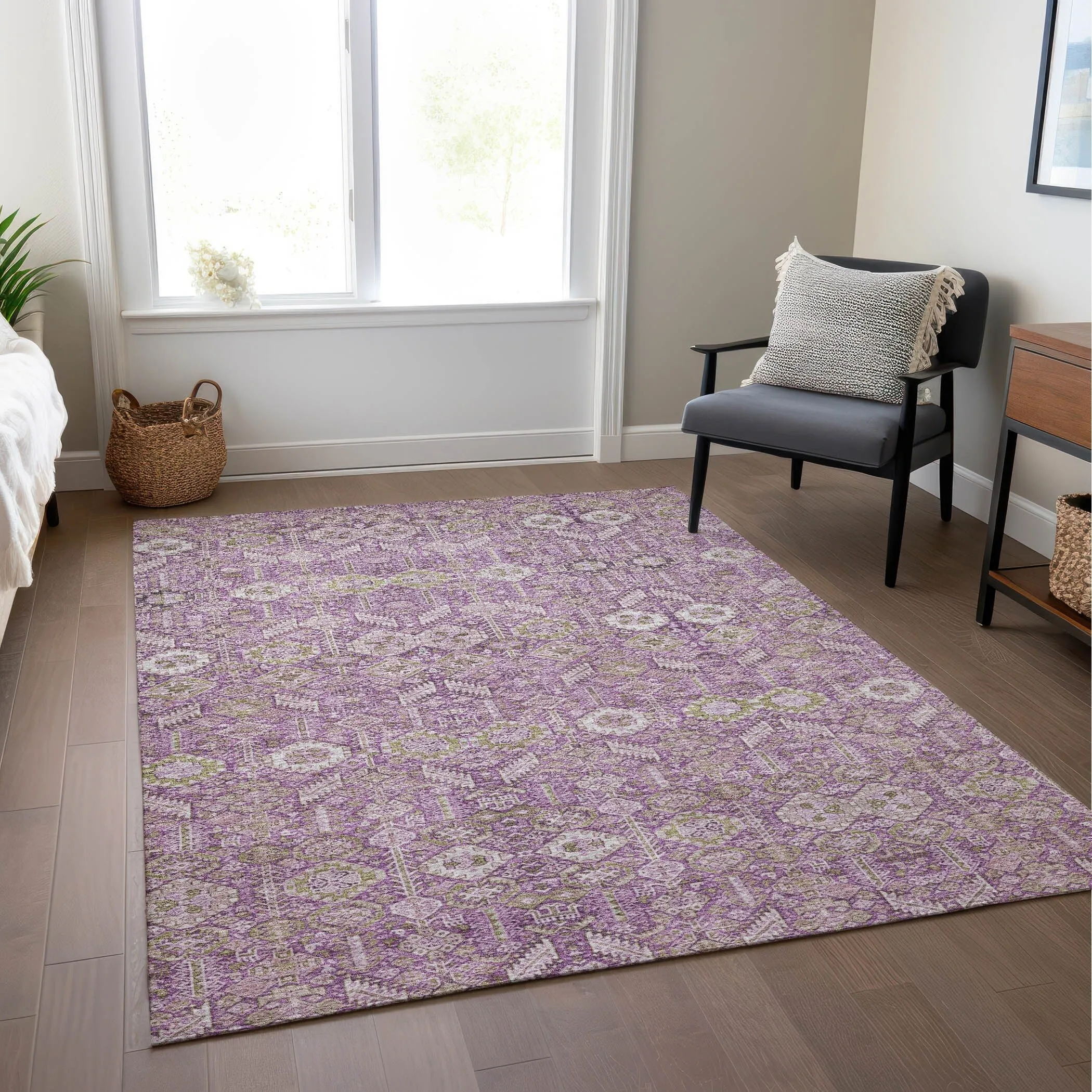 Machine Washable Indoor/ Outdoor Traditional Boho Chantille Rug
