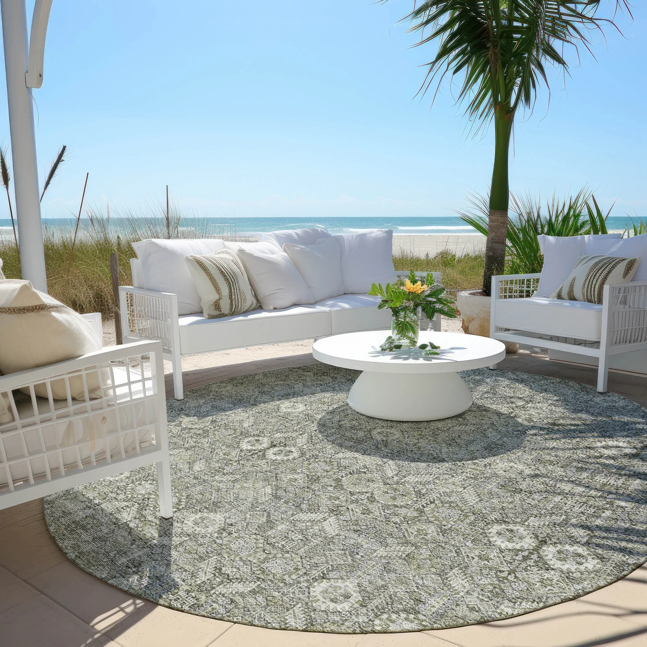 Machine Washable Indoor/ Outdoor Traditional Boho Chantille Rug