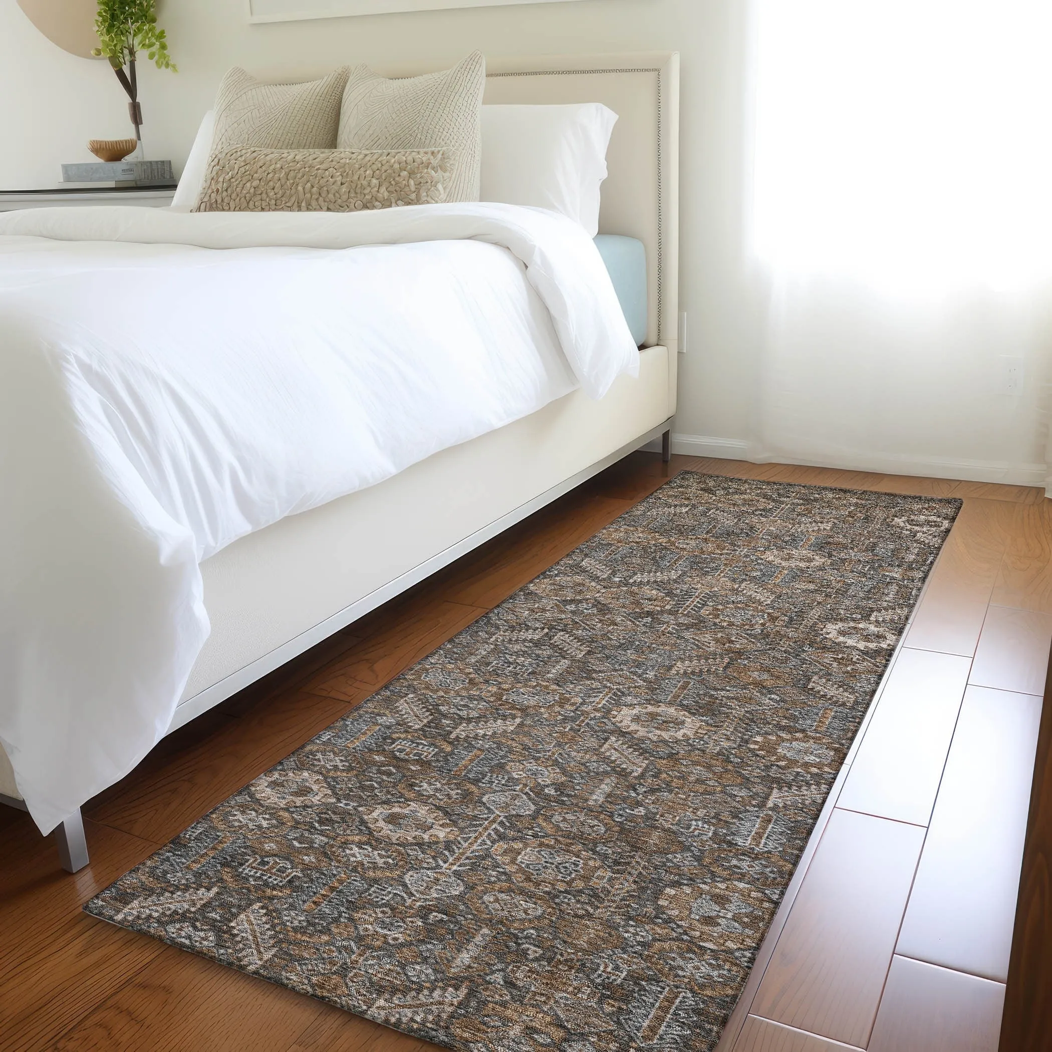 Machine Washable Indoor/ Outdoor Traditional Boho Chantille Rug