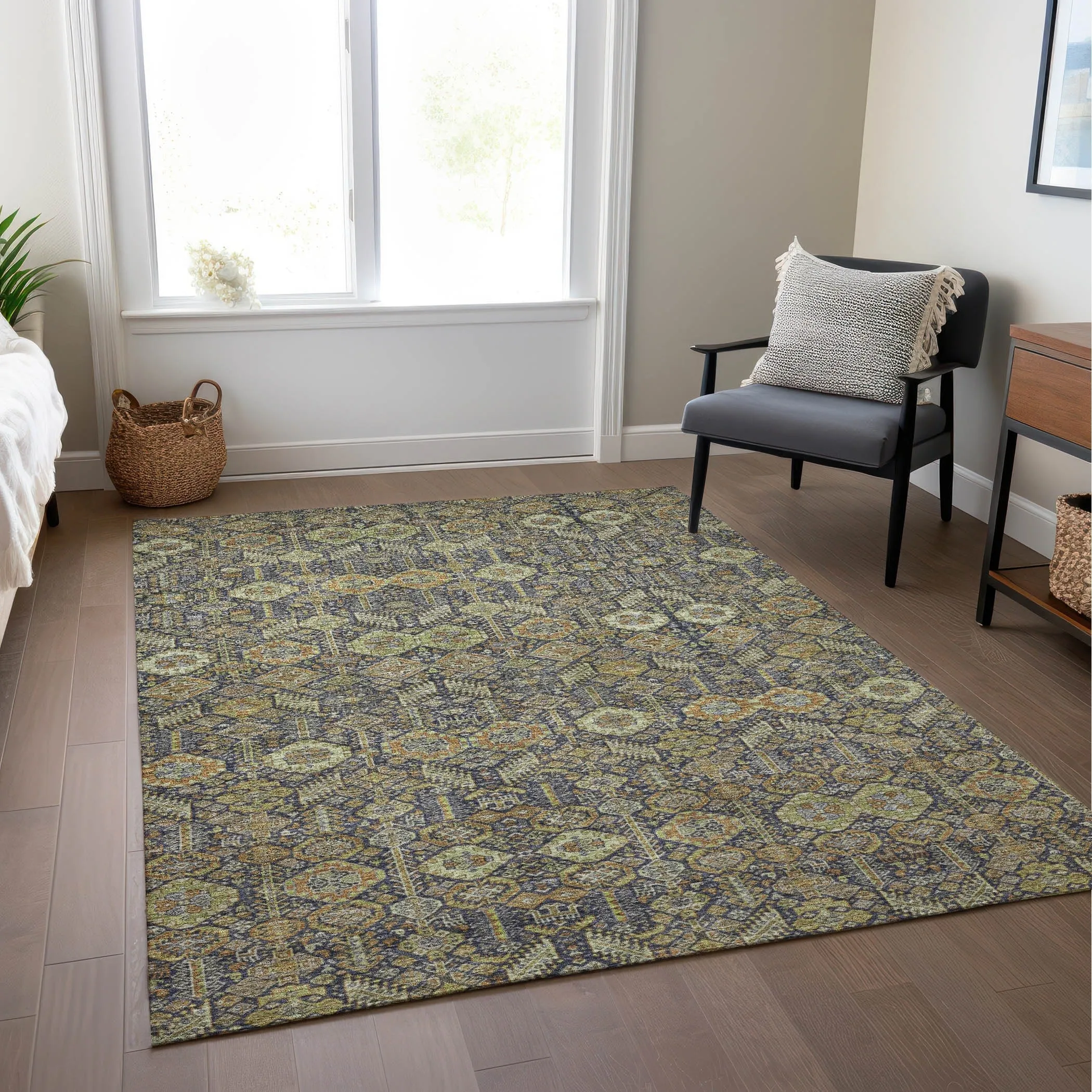 Machine Washable Indoor/ Outdoor Traditional Boho Chantille Rug