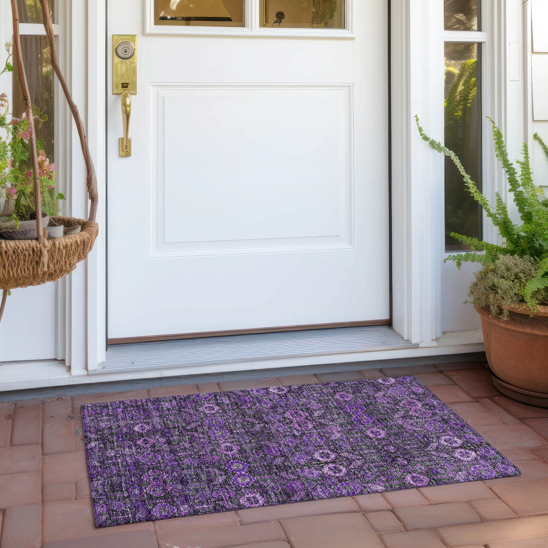 Machine Washable Indoor/ Outdoor Traditional Boho Chantille Rug