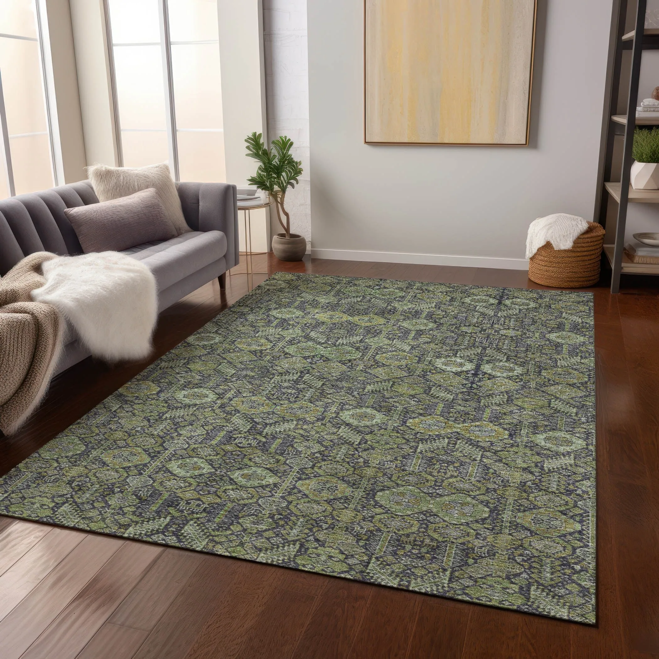 Machine Washable Indoor/ Outdoor Traditional Boho Chantille Rug
