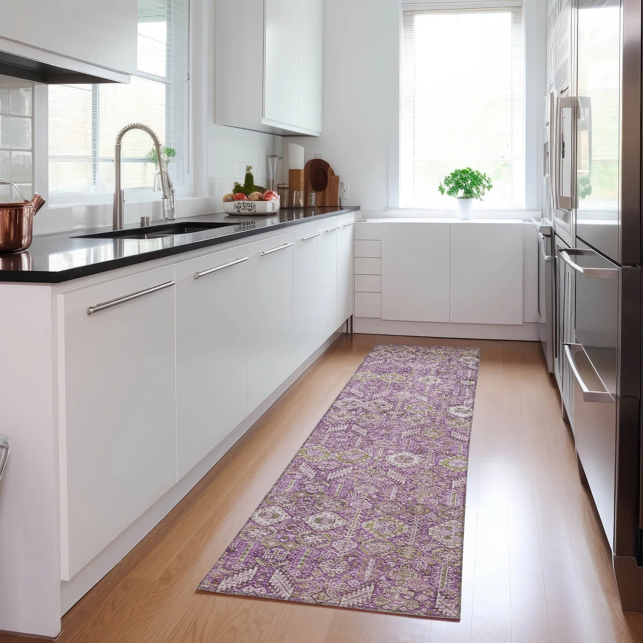 Machine Washable Indoor/ Outdoor Traditional Boho Chantille Rug