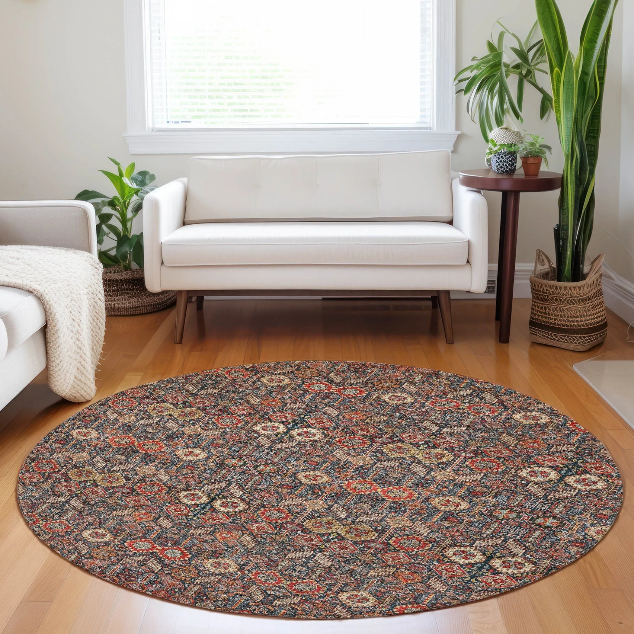 Machine Washable Indoor/ Outdoor Traditional Boho Chantille Rug
