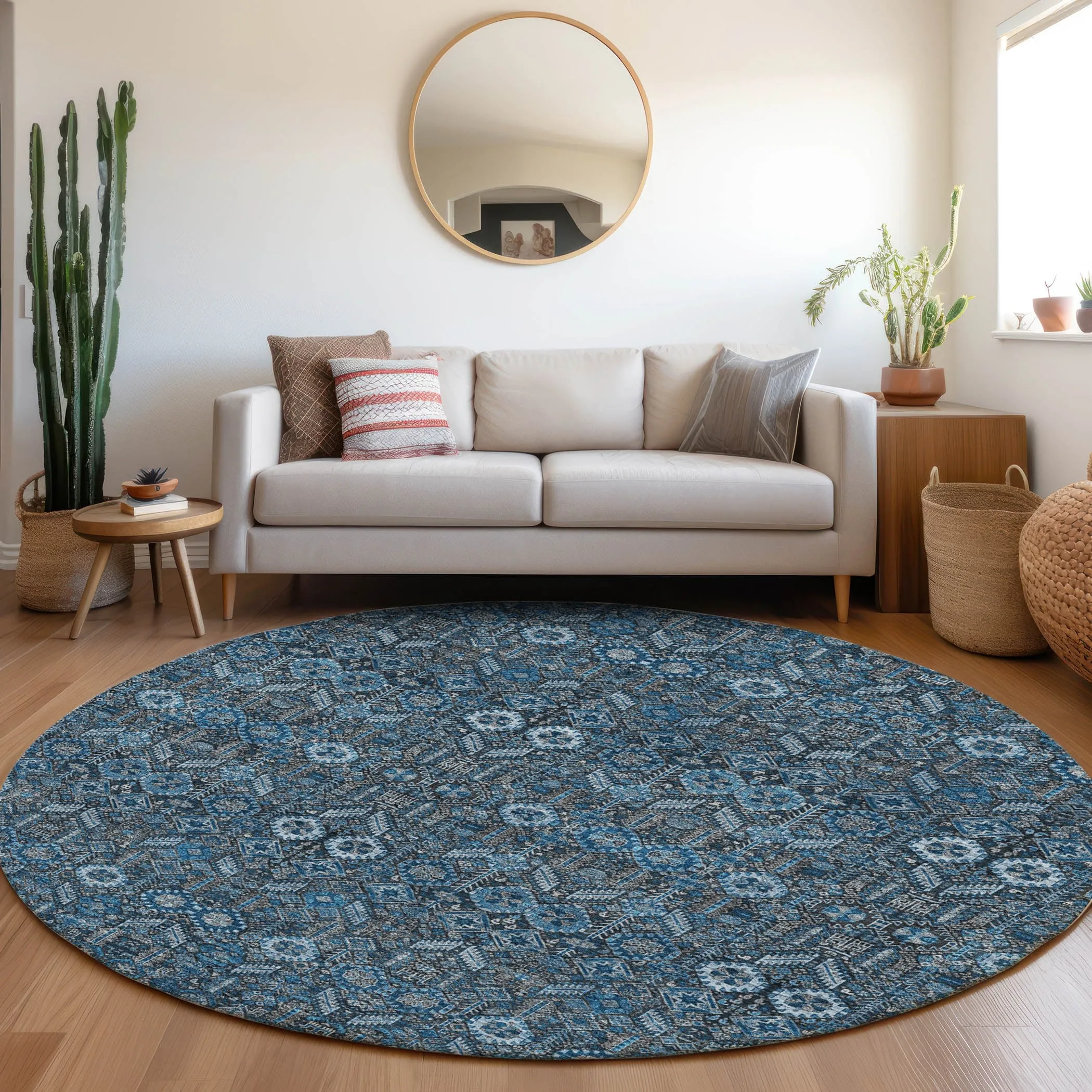 Machine Washable Indoor/ Outdoor Traditional Boho Chantille Rug