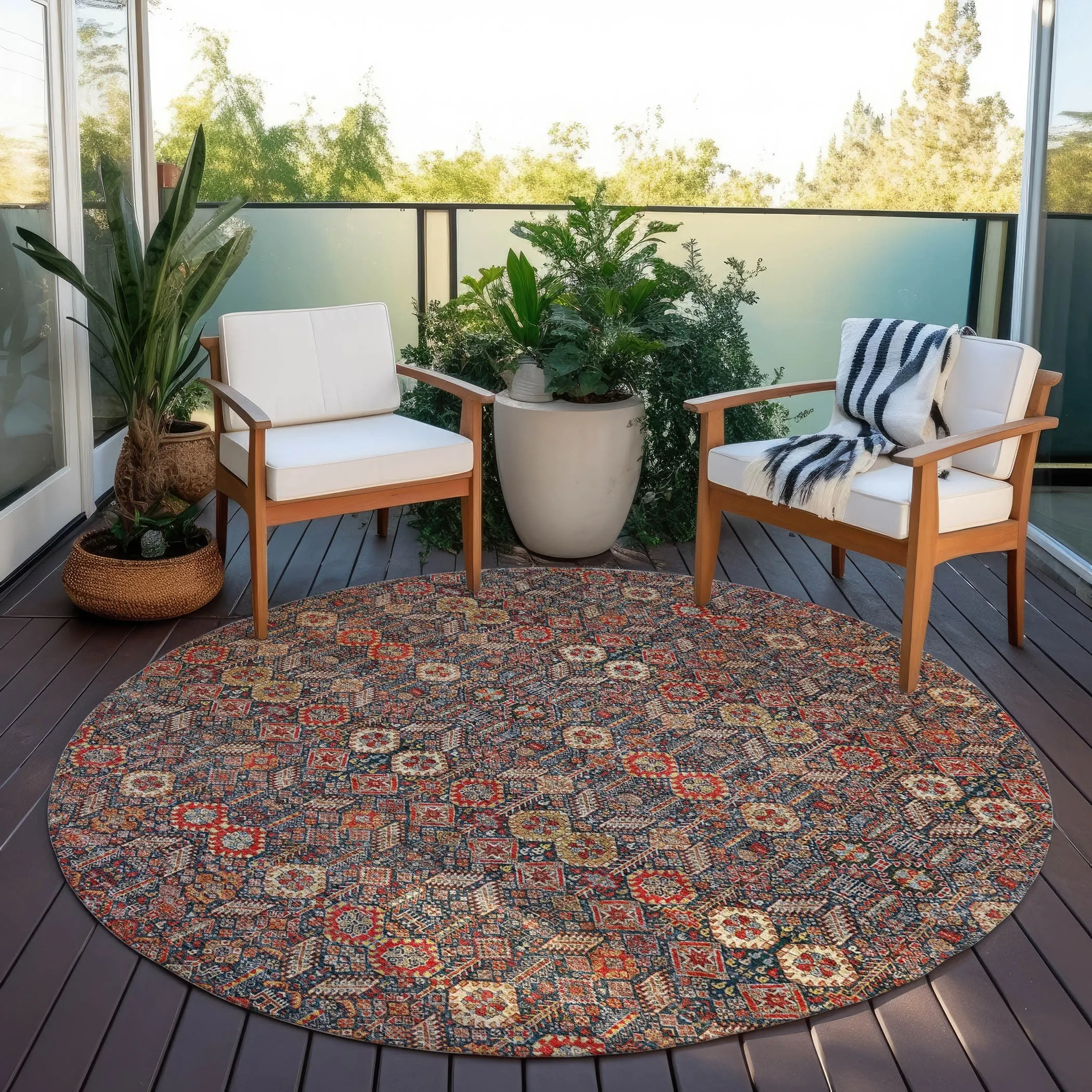 Machine Washable Indoor/ Outdoor Traditional Boho Chantille Rug