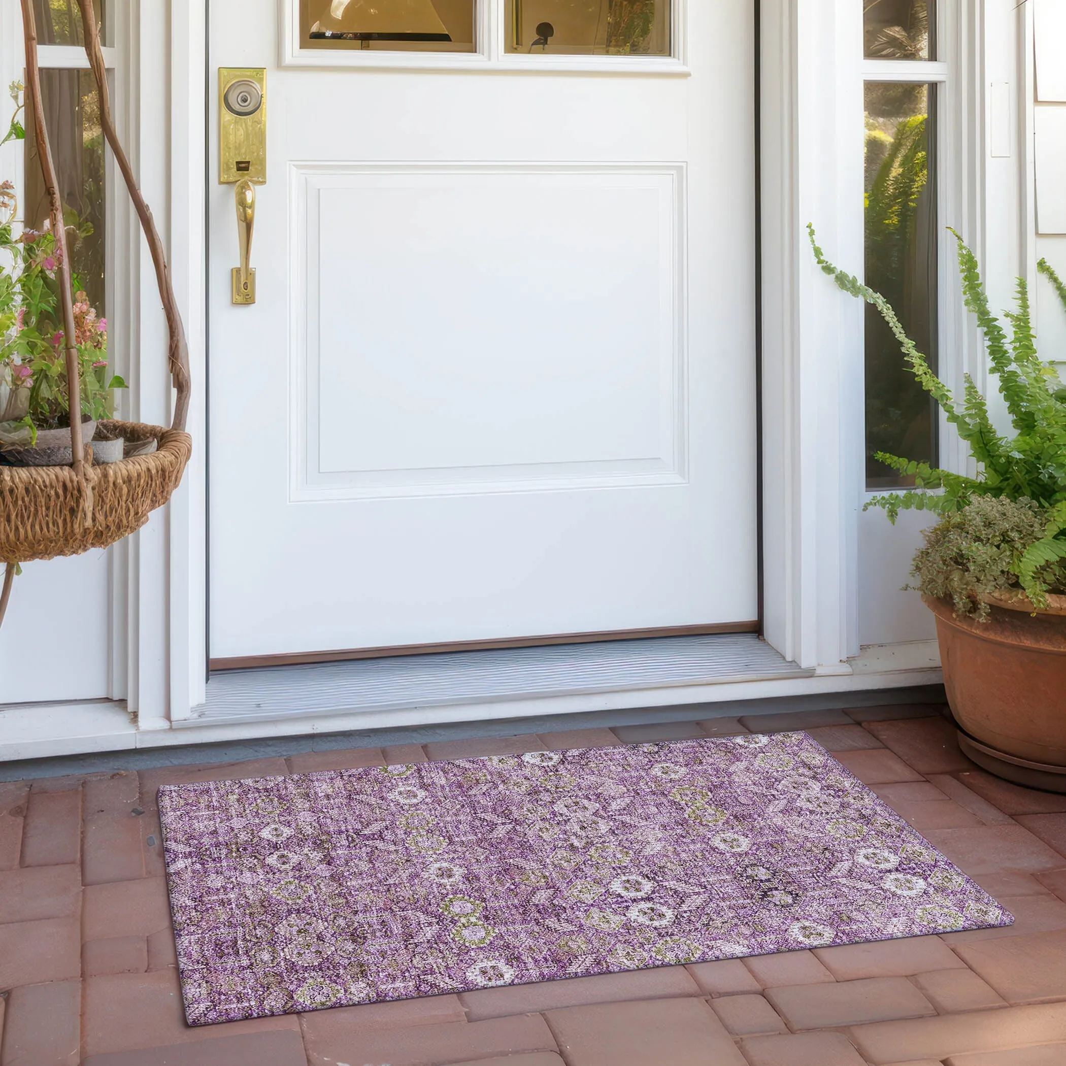 Machine Washable Indoor/ Outdoor Traditional Boho Chantille Rug