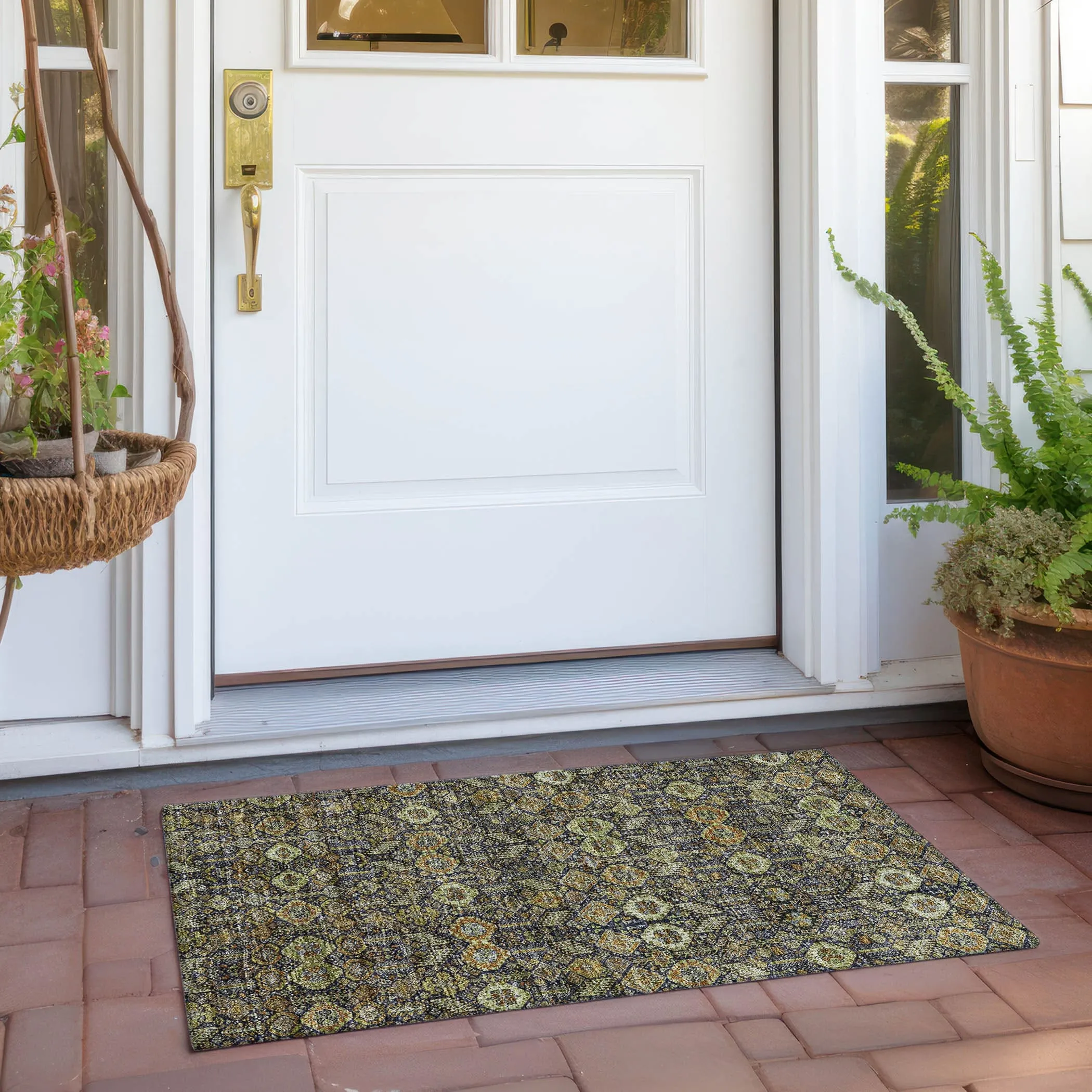 Machine Washable Indoor/ Outdoor Traditional Boho Chantille Rug