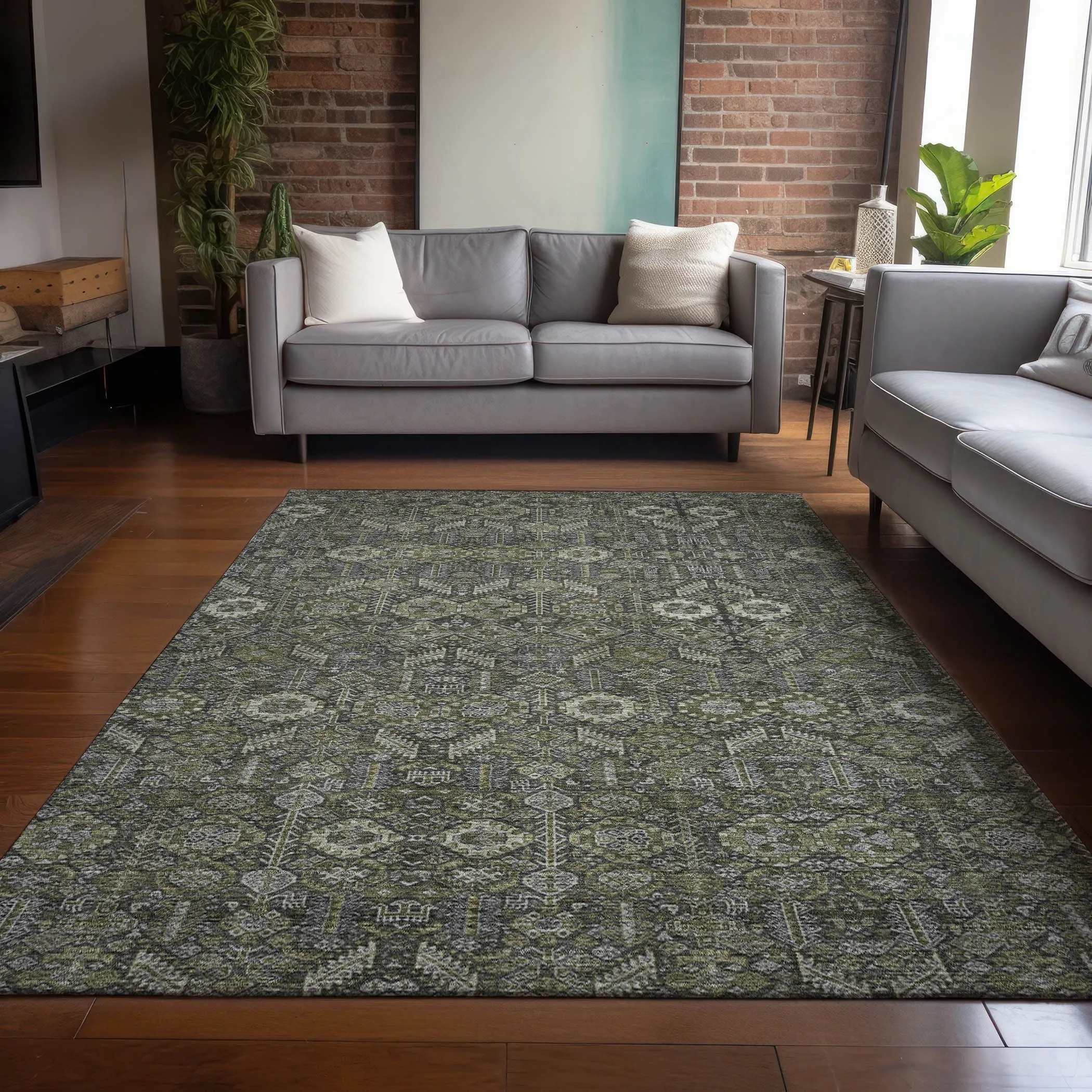 Machine Washable Indoor/ Outdoor Traditional Boho Chantille Rug
