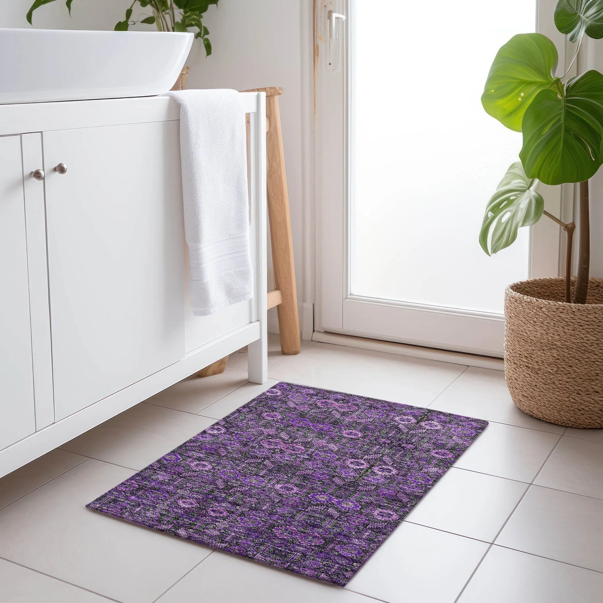 Machine Washable Indoor/ Outdoor Traditional Boho Chantille Rug