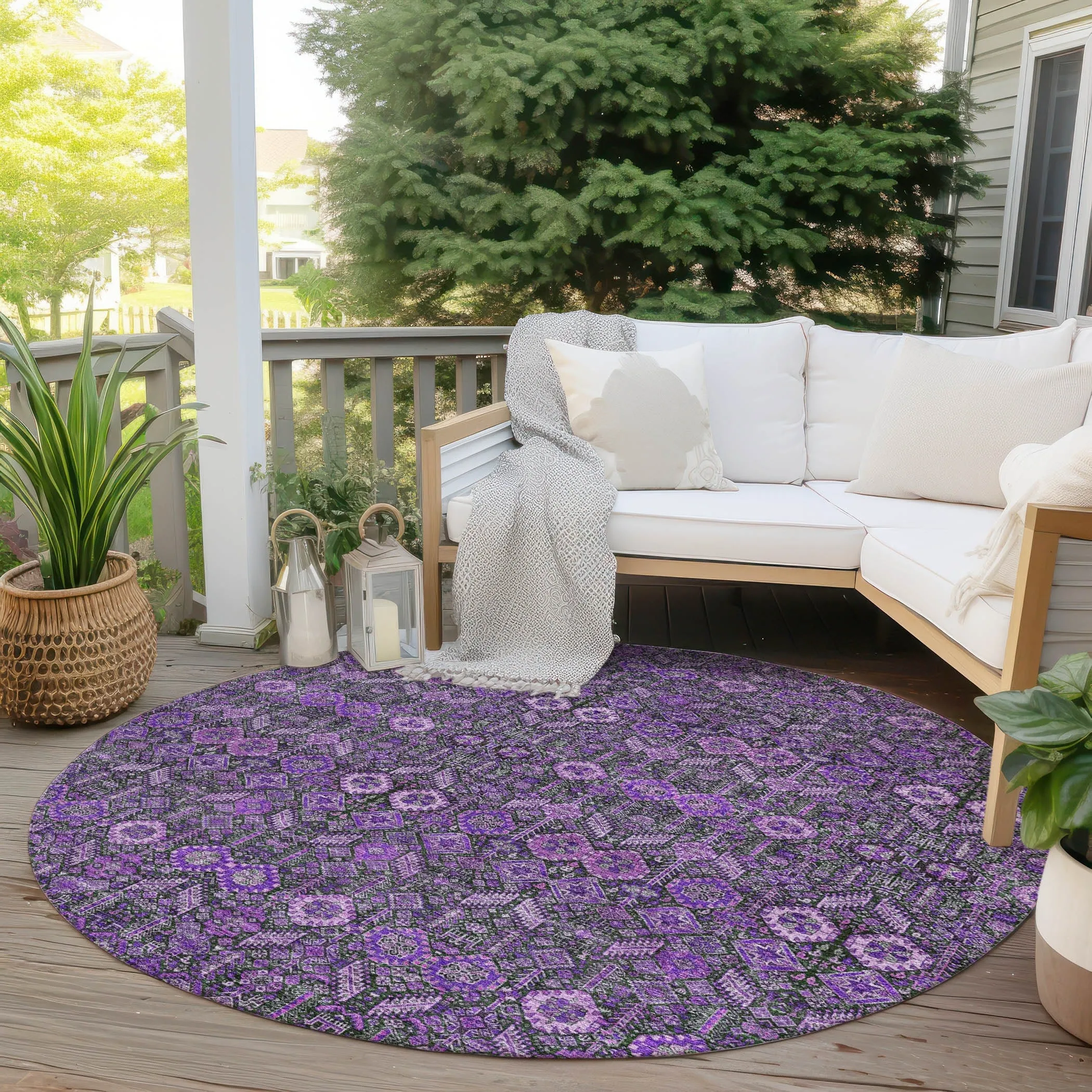 Machine Washable Indoor/ Outdoor Traditional Boho Chantille Rug