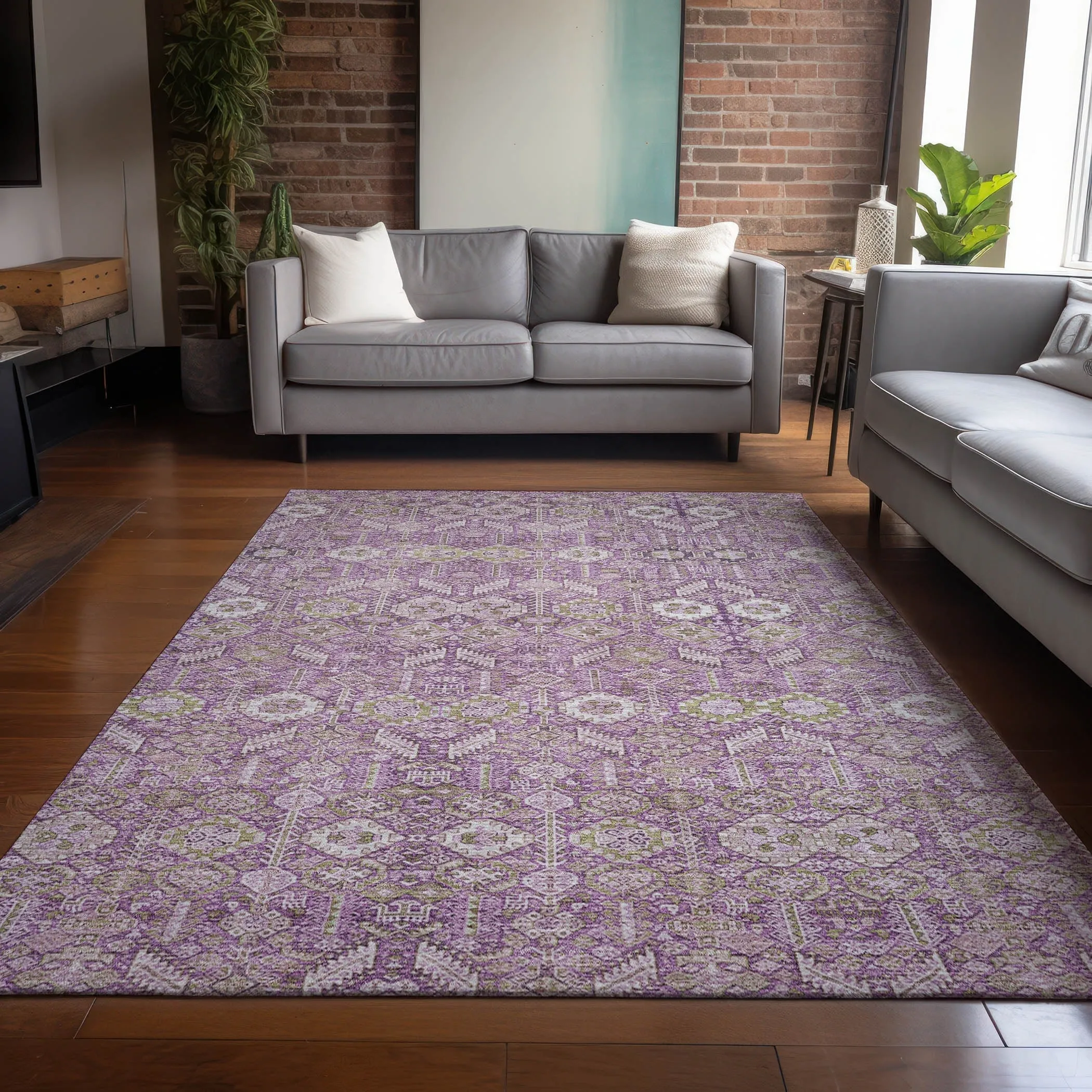 Machine Washable Indoor/ Outdoor Traditional Boho Chantille Rug