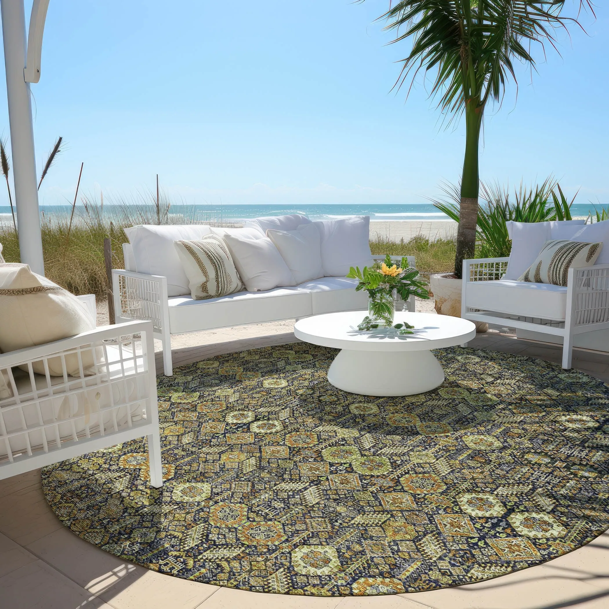 Machine Washable Indoor/ Outdoor Traditional Boho Chantille Rug