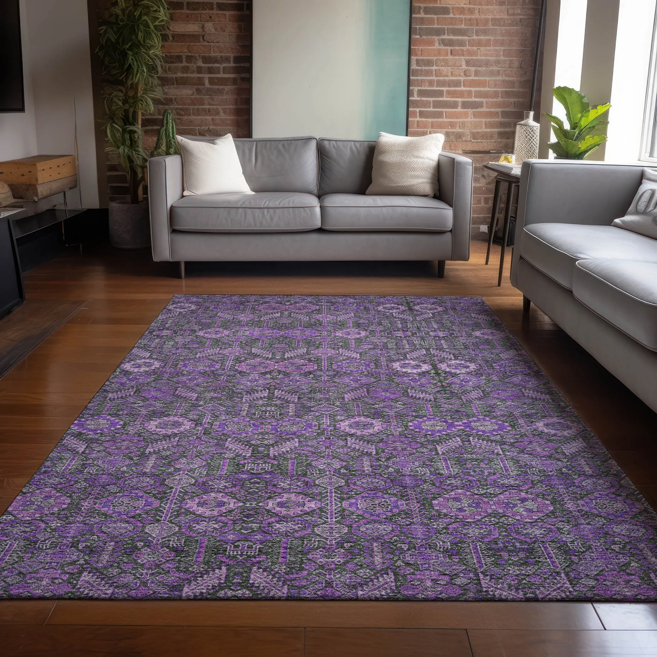 Machine Washable Indoor/ Outdoor Traditional Boho Chantille Rug
