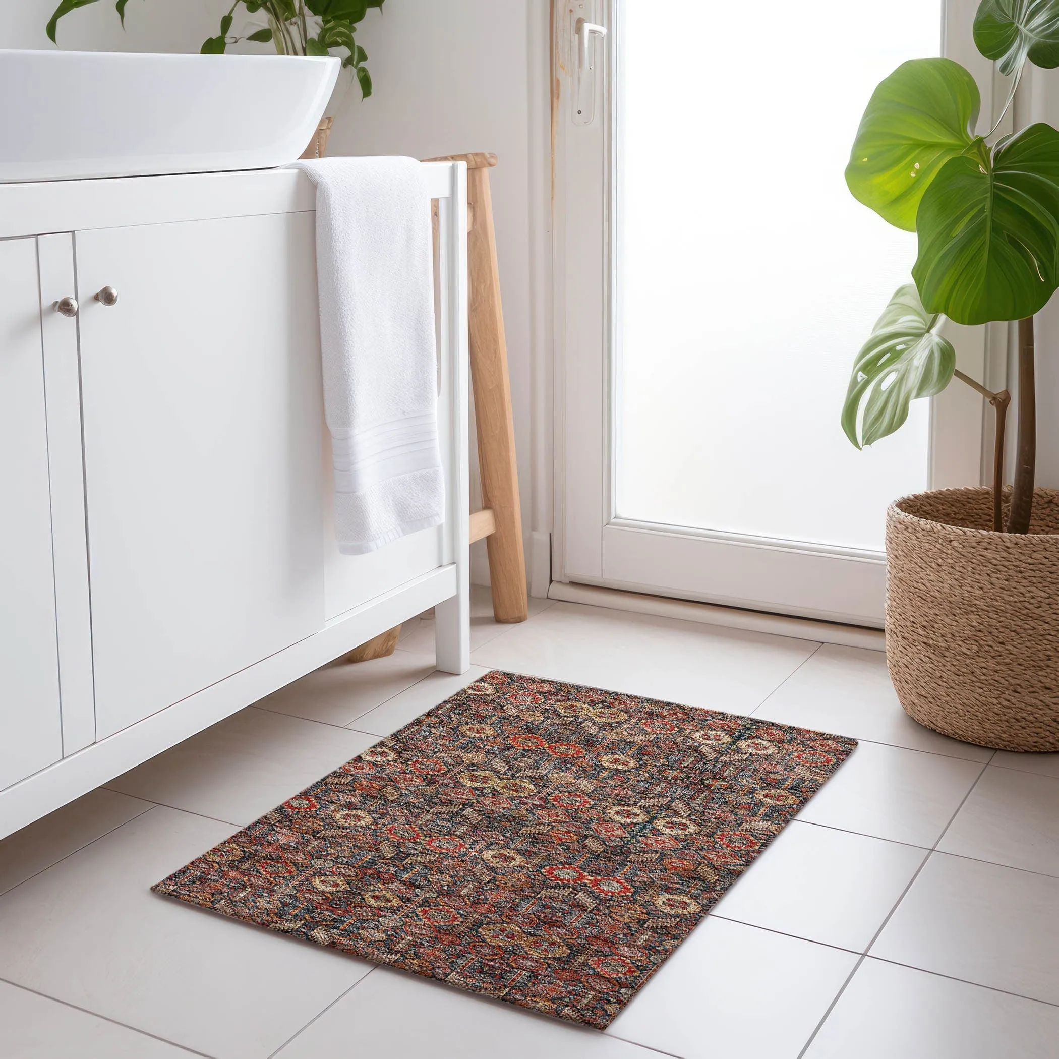 Machine Washable Indoor/ Outdoor Traditional Boho Chantille Rug