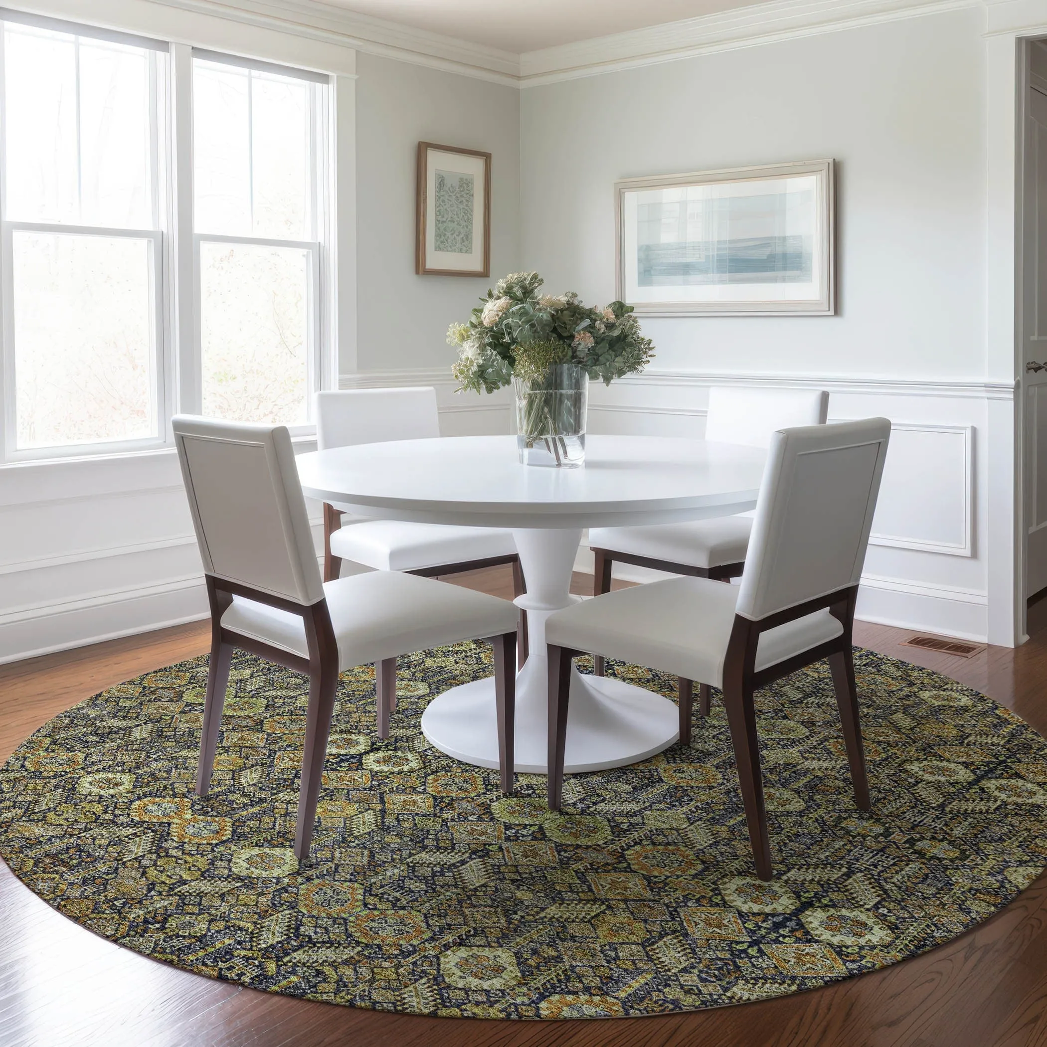 Machine Washable Indoor/ Outdoor Traditional Boho Chantille Rug