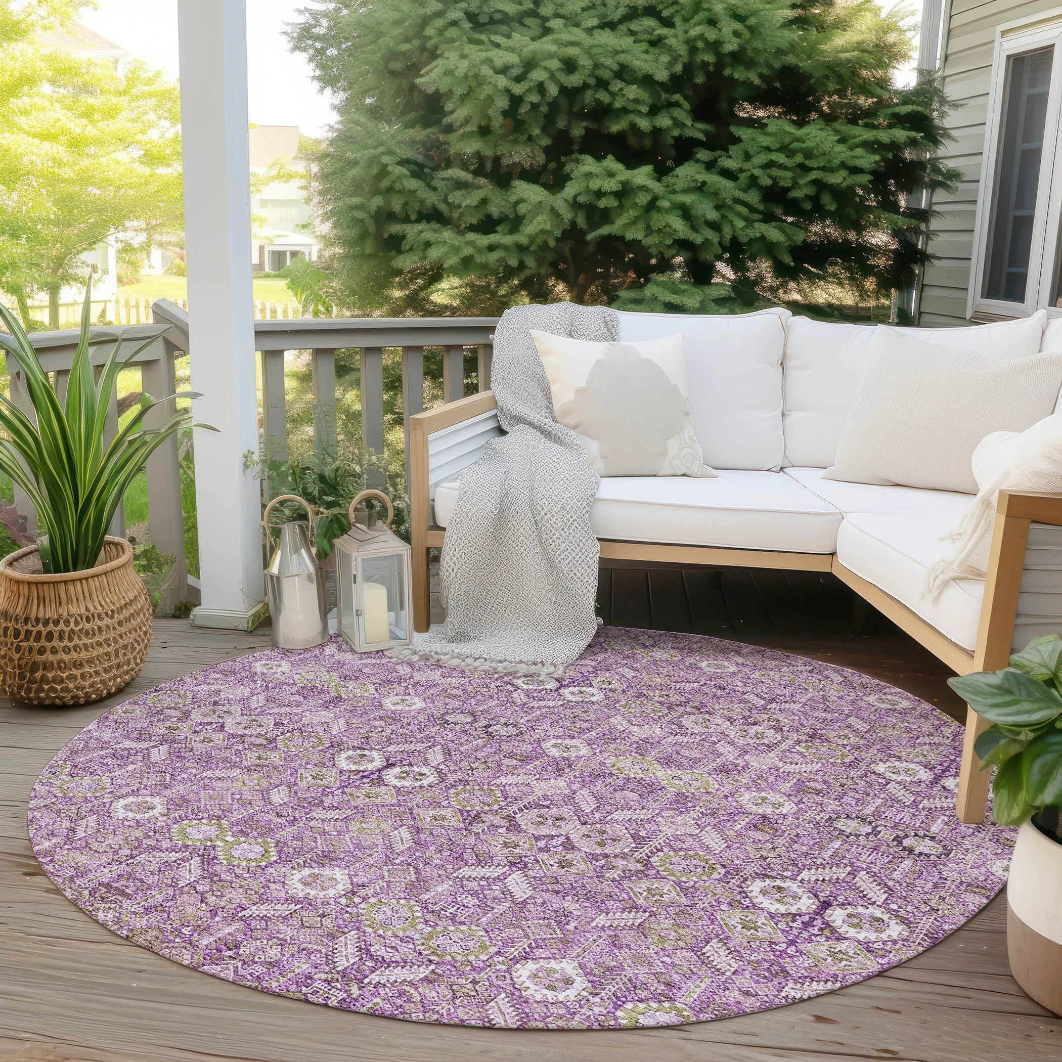 Machine Washable Indoor/ Outdoor Traditional Boho Chantille Rug